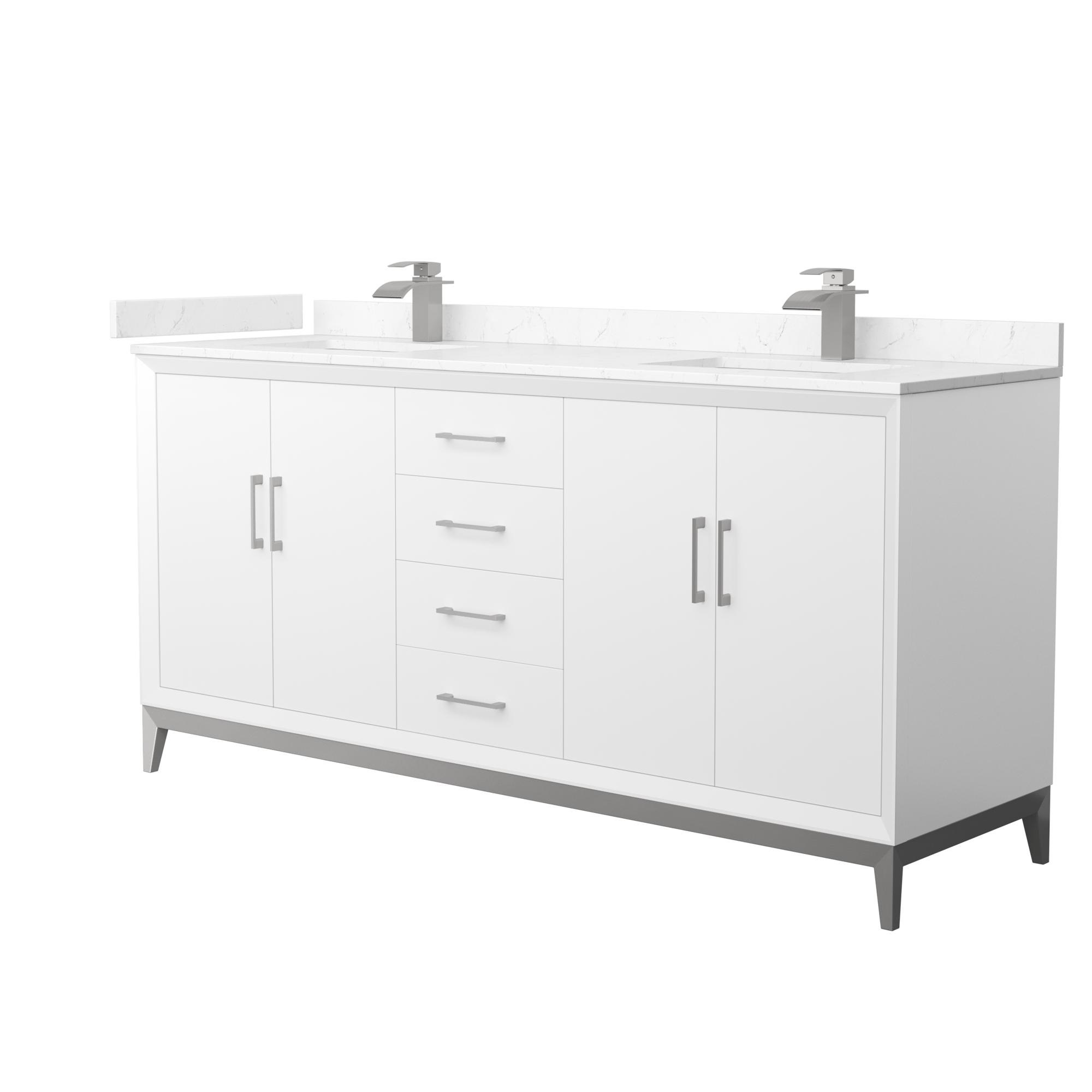72 Inch Double Bathroom Vanity in White, with Countertop Options, Sinks, and Hardware Options