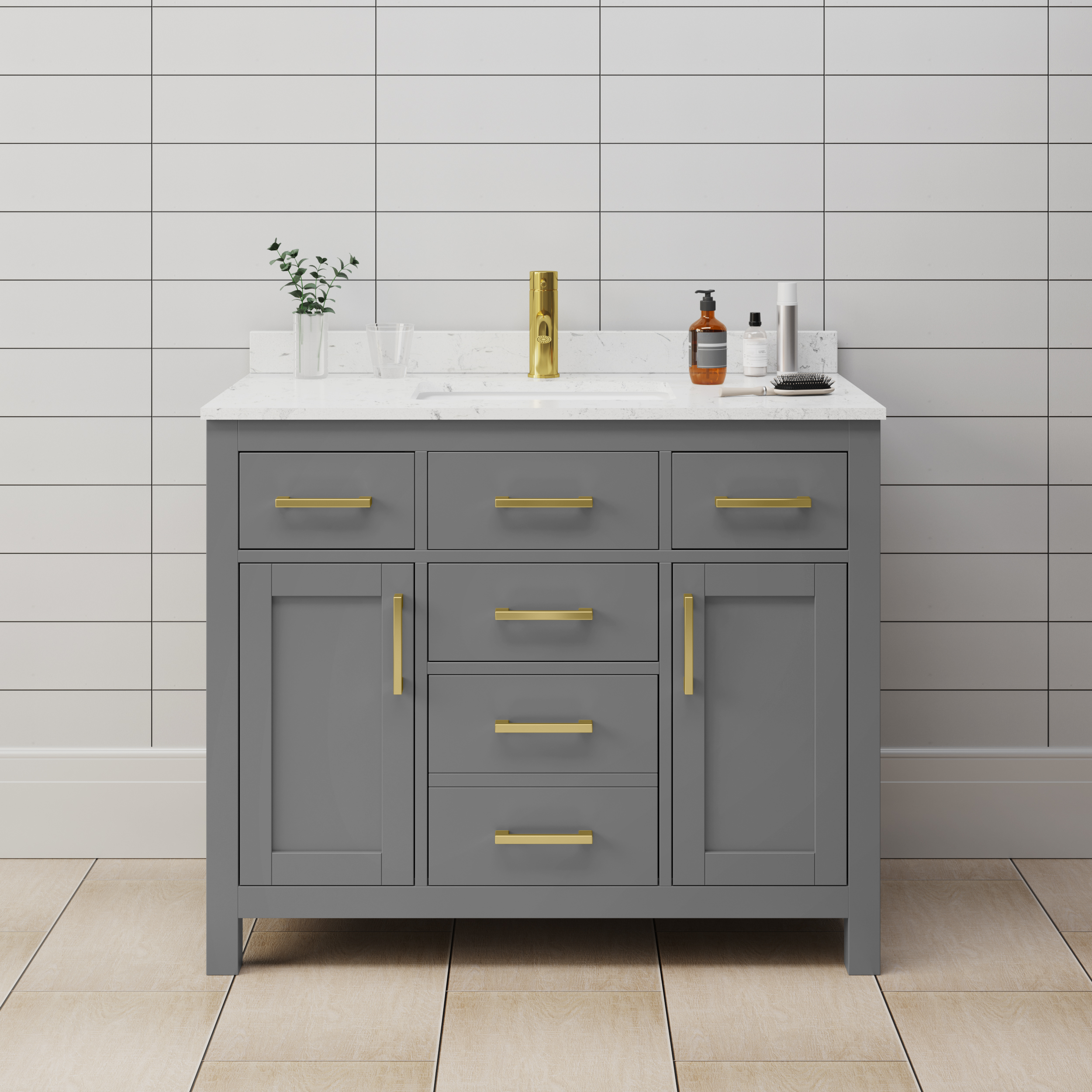 42 Inch Single Bathroom Vanity in Dark Gray, with Color Options, Countertop, Undermount Square Sink, and Hardware Options 42 Inch Single Bathroom Vanity in Dark Gray, with Color Options, Countertop, Undermount Square Sink, and Hardware Options