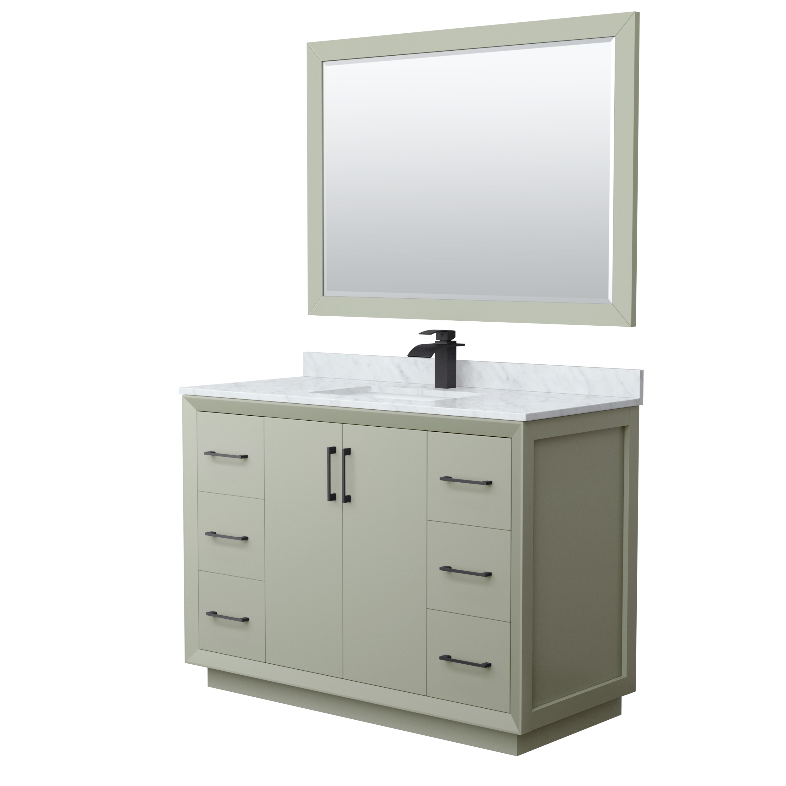 48" Transitional Single Vanity Base in Light Grey, 3 Top Options, with 3 Hardware Options and Mirror Option
