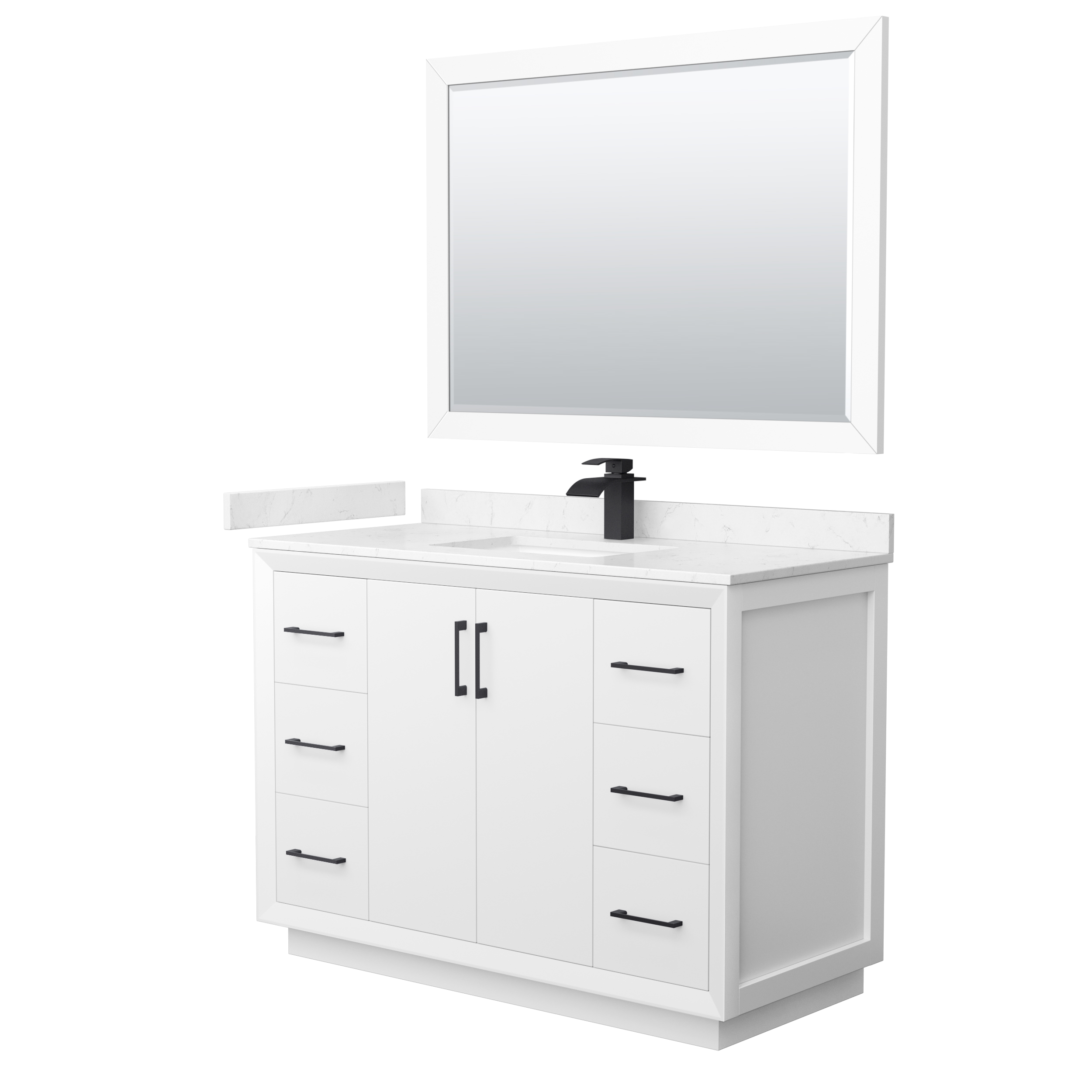 48" Transitional Single Vanity Base in White, 3 Top Options, with 3 Hardware Options and Mirror Option