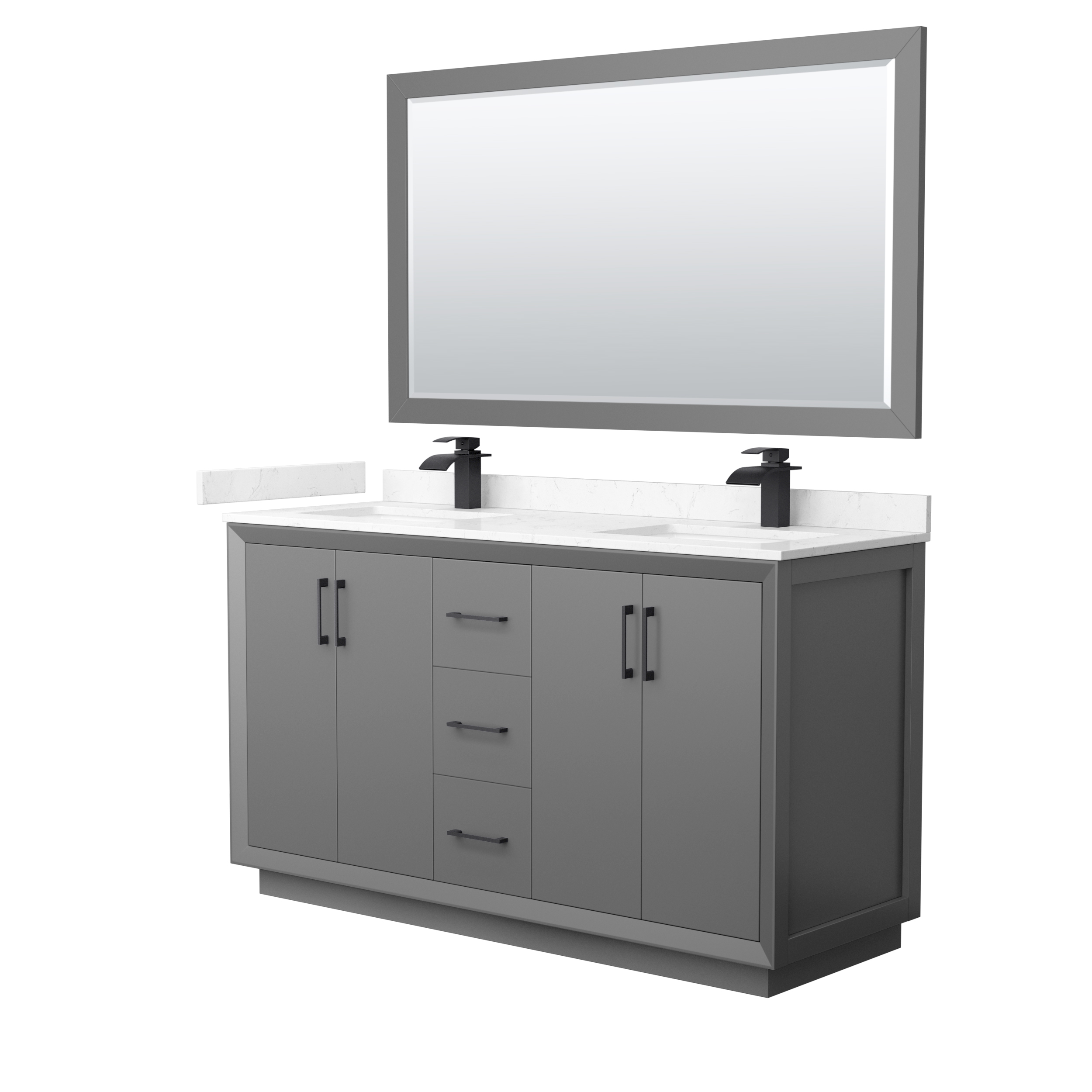 60" Transitional Double Vanity Base in Dark Grey, 3 Top Option, with 3 Hardware Options and Mirror Option