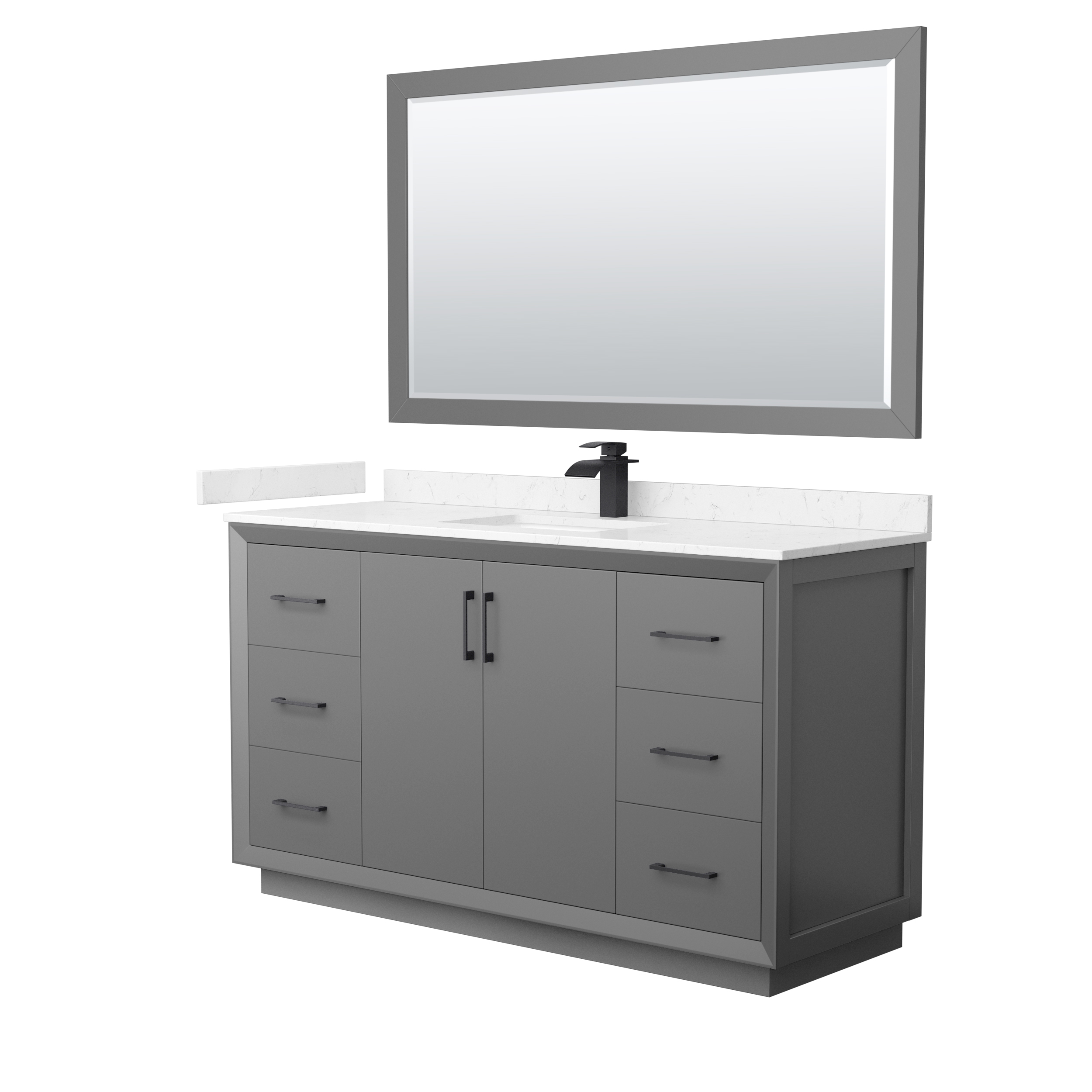 60" Transitional Single Vanity Base in Dark Grey, 3 Top Option, with 3 Hardware Options and Mirror Option