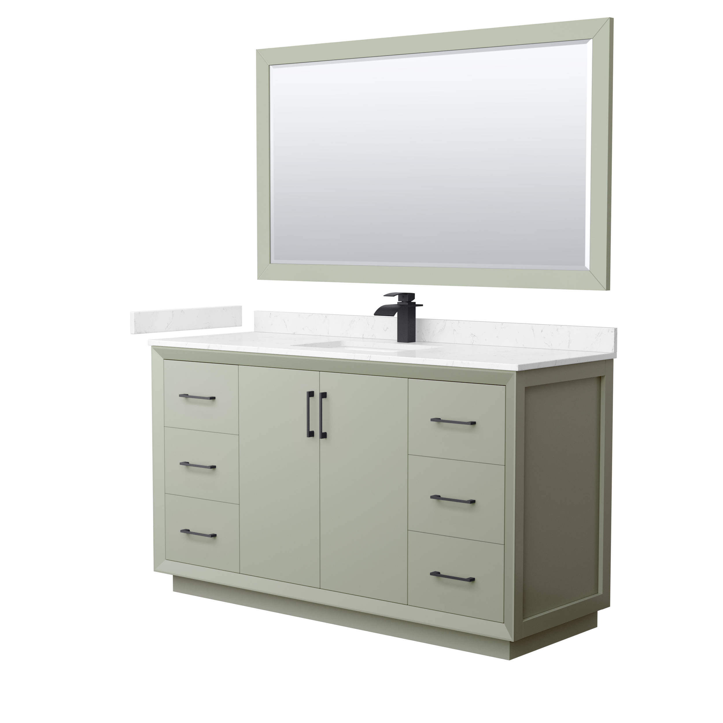 60" Transitional Single Vanity Base in Light Green, 3 Top Option, with 3 Hardware Options and Mirror Option