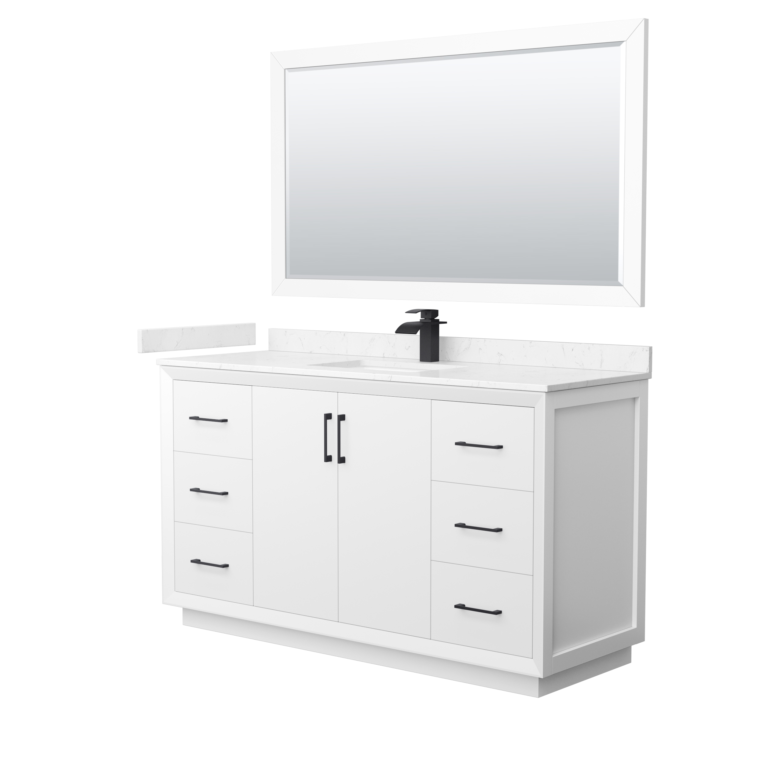 60" Transitional Single Vanity Base in White, 3 Top Option, with 3 Hardware Options and Mirror Option