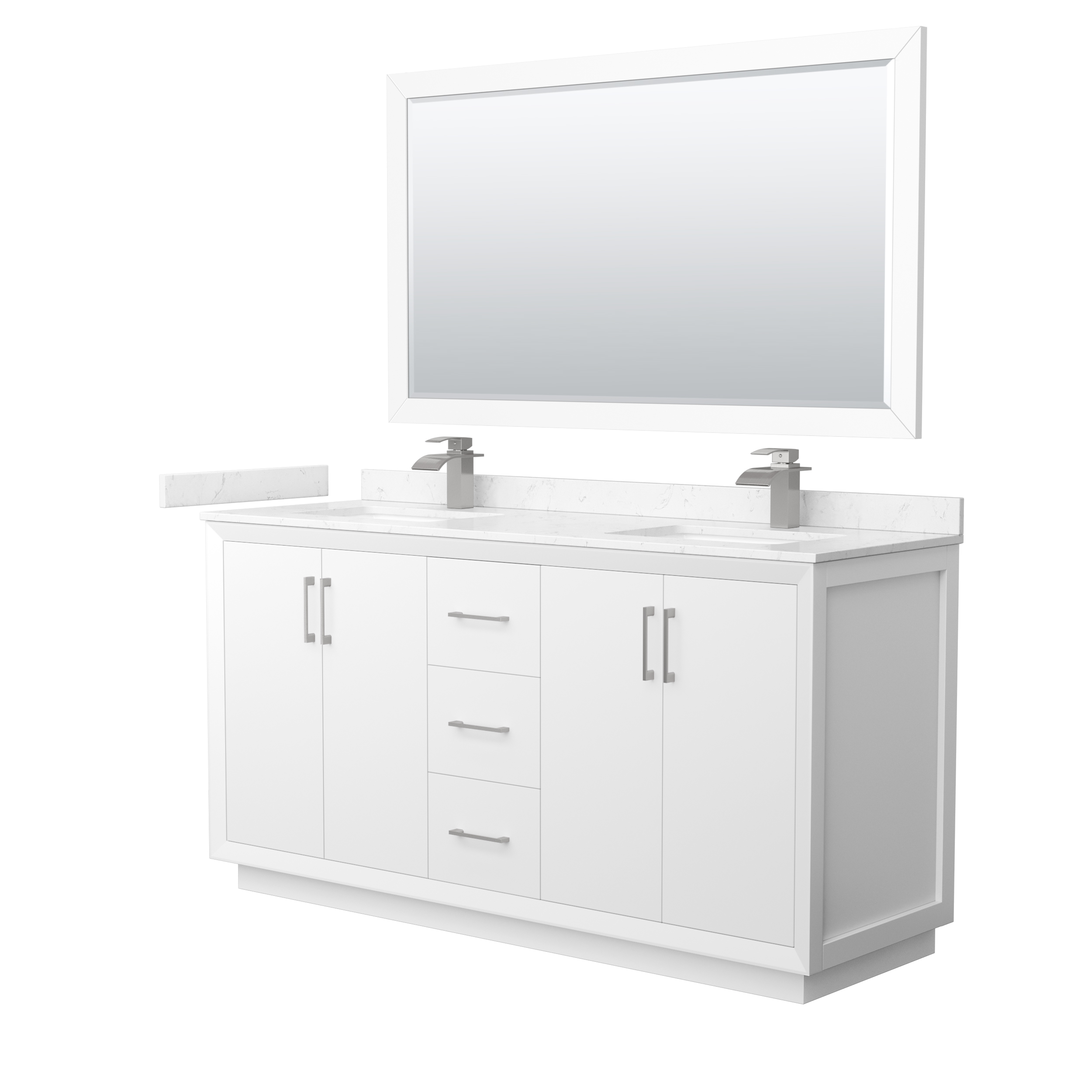 66" Transitional Double Vanity Base in White, 3 Top Option, with 3 Hardware Options and Mirror Option