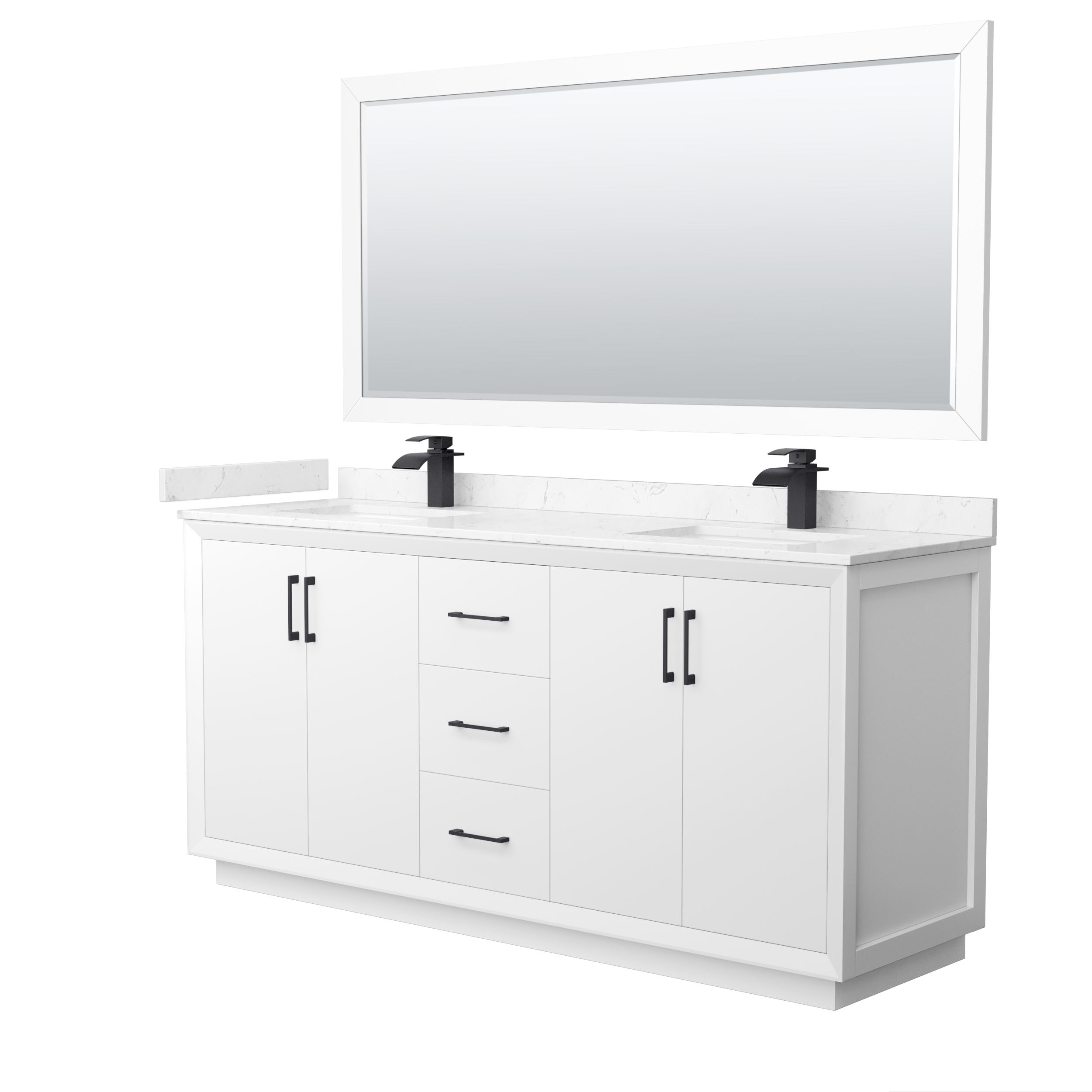72" Transitional Double Vanity Base in White, 3 Top Options, with 3 Hardware Options and Mirror Option
