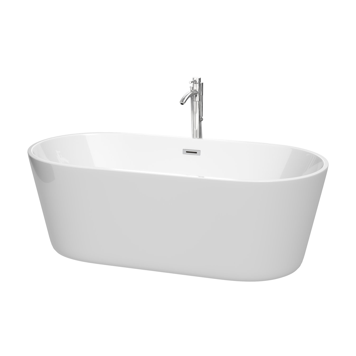 Modern Fitting 67 Inch Freestanding Bathtub in White with Floor Mounted Faucet Option, Drain and Overflow Trim Hardware Options
