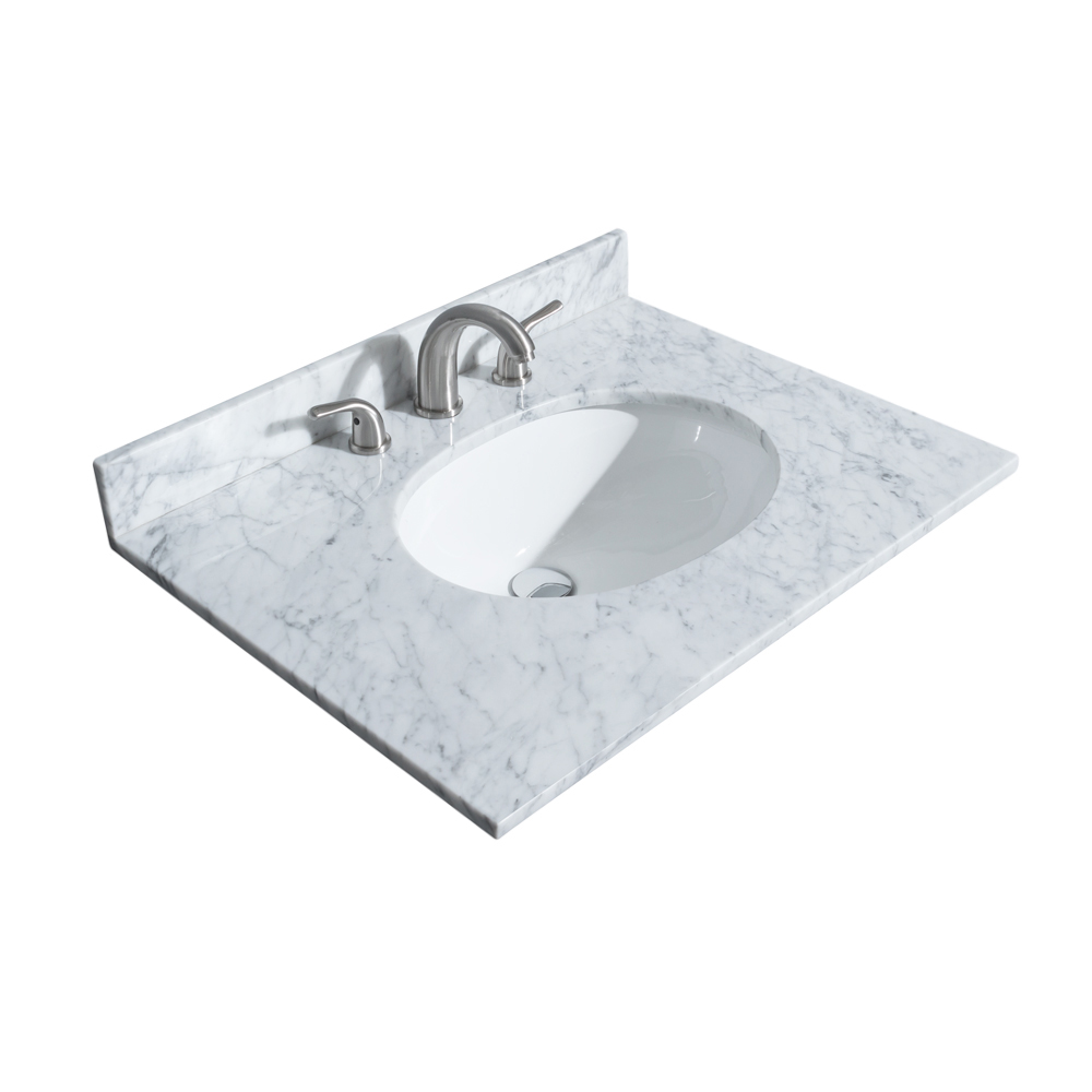 30" Single Countertop - White Carrara Marble with Undermount Oval Sink (3-Hole) WCVVCA130STOPUNOCW