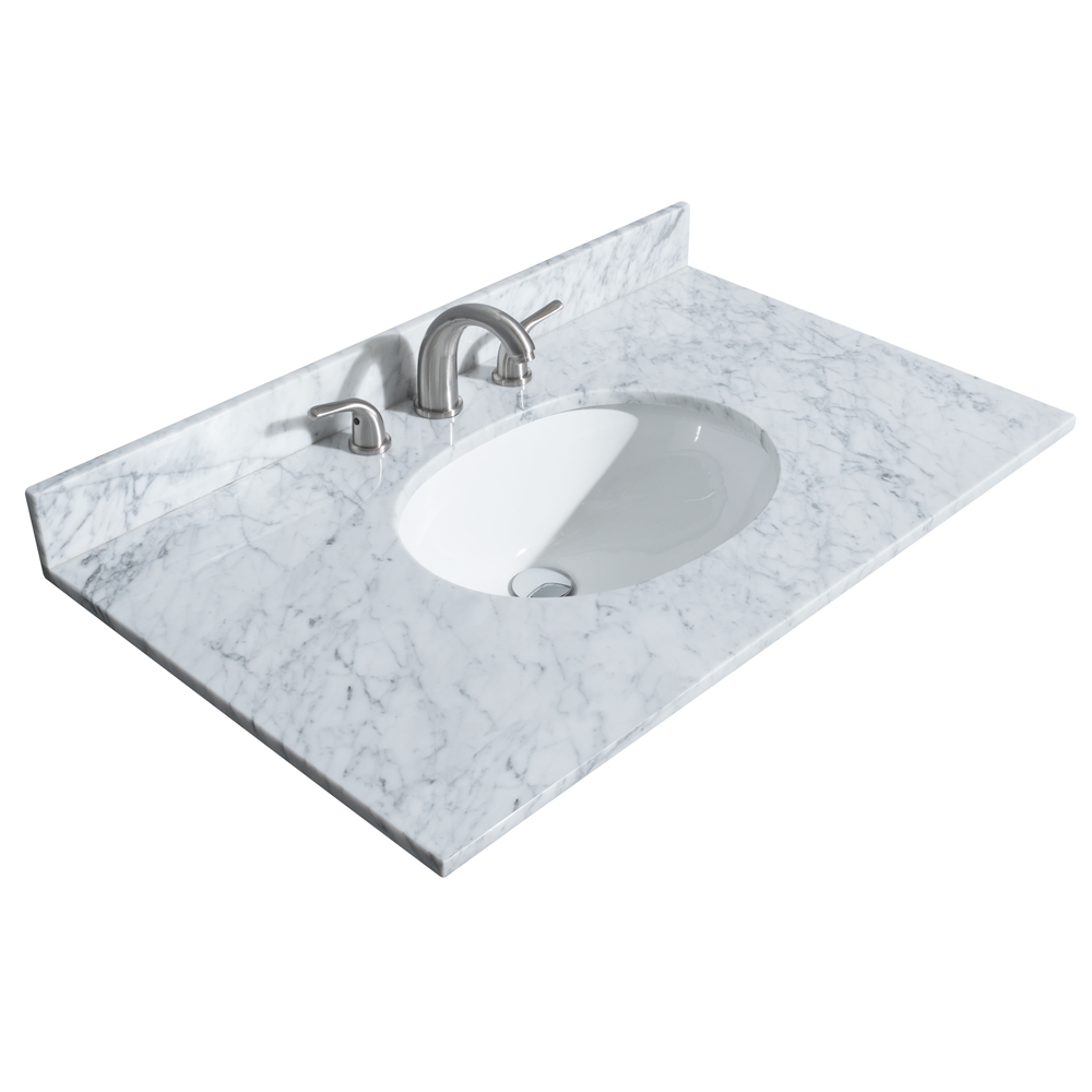 36" Single Countertop - White Carrara Marble with Undermount Oval Sink (3-Hole) WCVVCA136STOPUNOCW