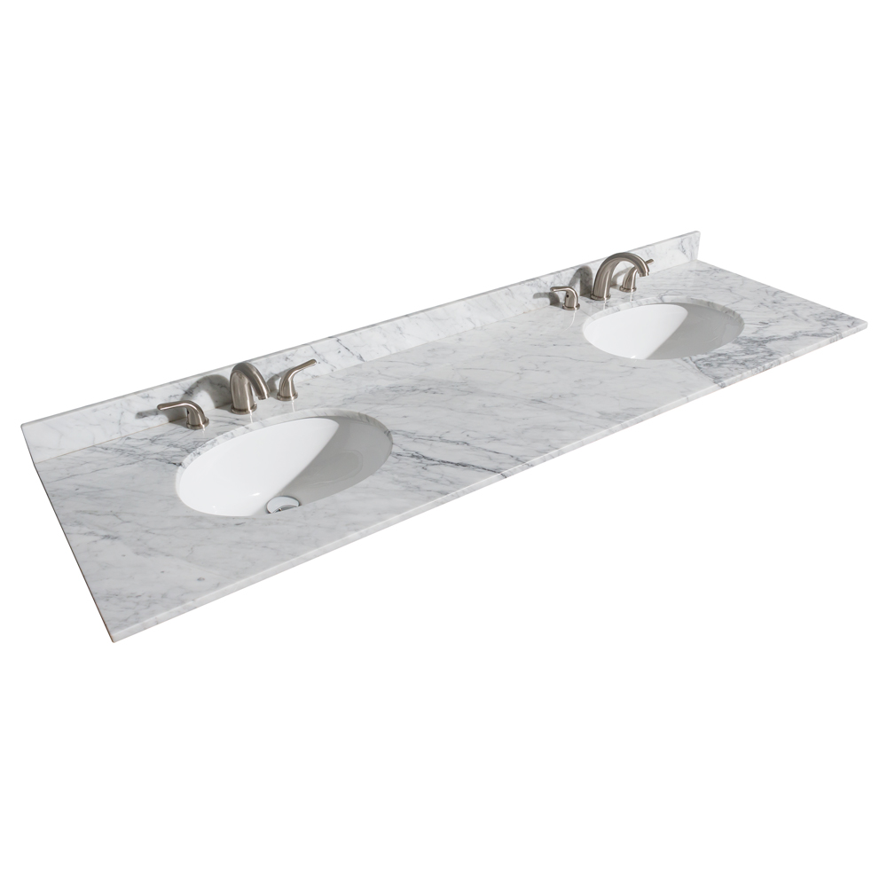72" Double Countertop - White Carrara Marble with Undermount Oval Sinks (3-Hole) WCVVCA172DTOPUNOCW