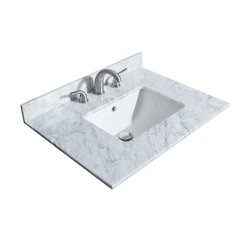 30" Single Countertop - White Carrara Marble with Undermount Square Sink (3-Hole) WCHVCA330STOPUNSCW