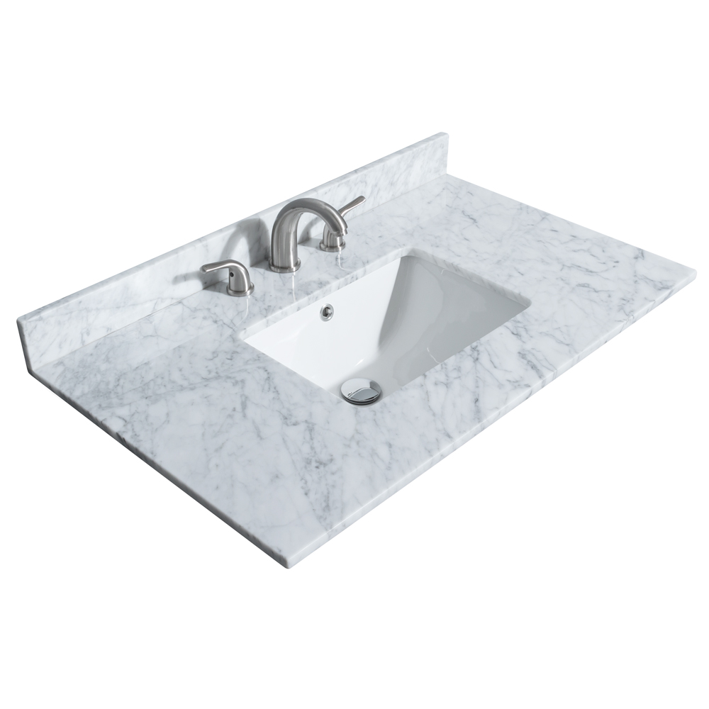 36" Single Countertop - White Carrara Marble with Undermount Square Sink (3-Hole) WCHVCA336STOPUNSCW