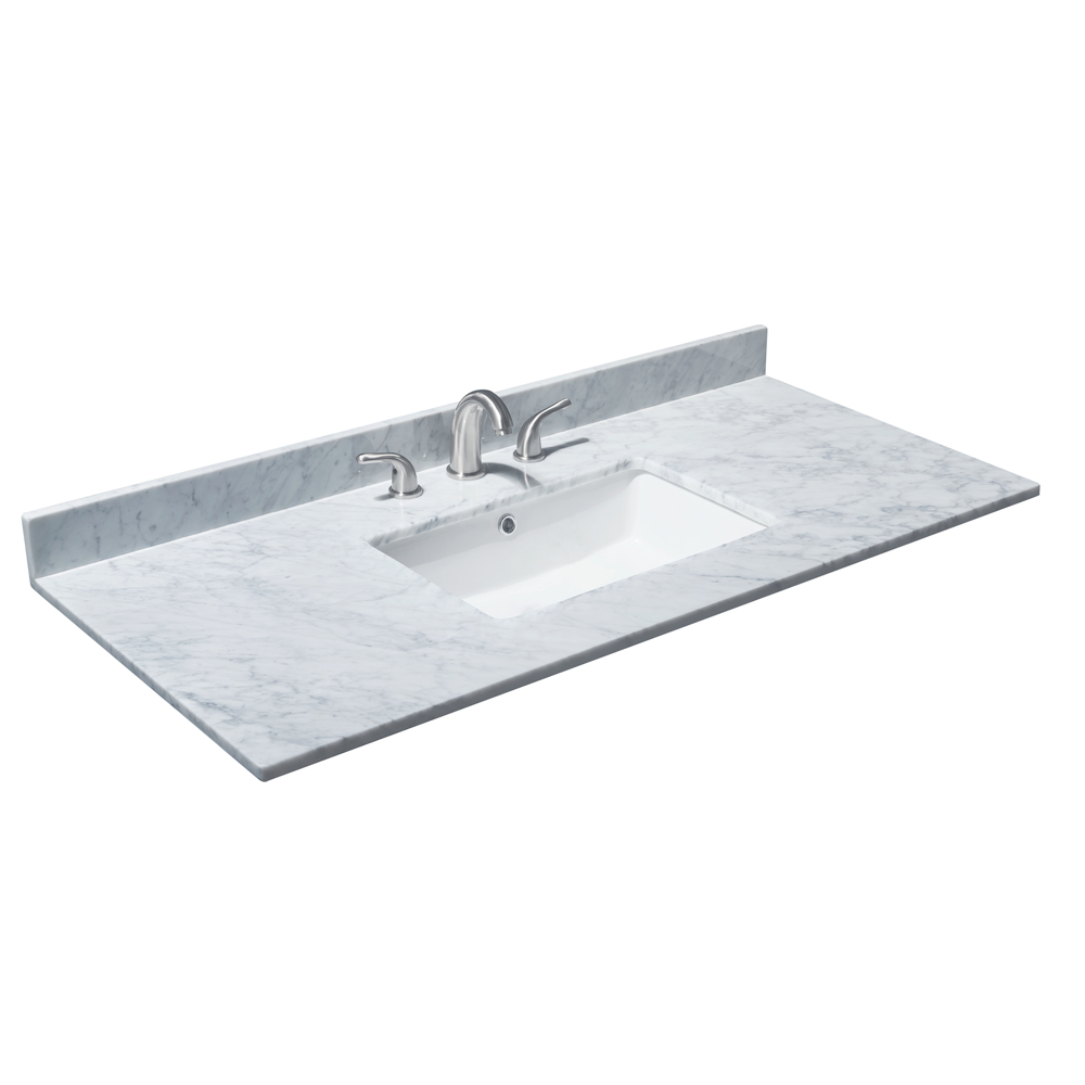 48" Single Countertop - White Carrara Marble with Undermount Square Sink (3-Hole) WCHVCA348STOPUNSCW