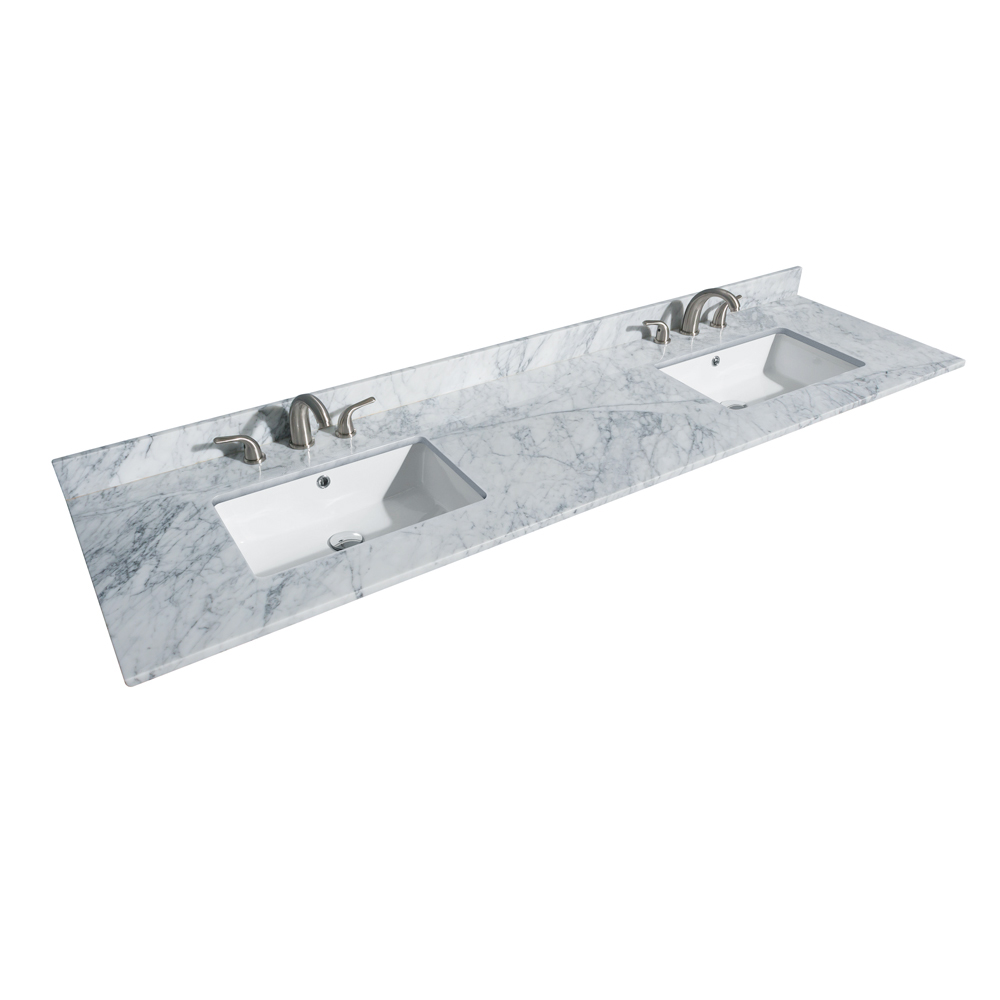 80" Double Countertop - White Carrara Marble with Undermount Square Sinks (3-Hole) WCHVCA380DTOPUNSCW