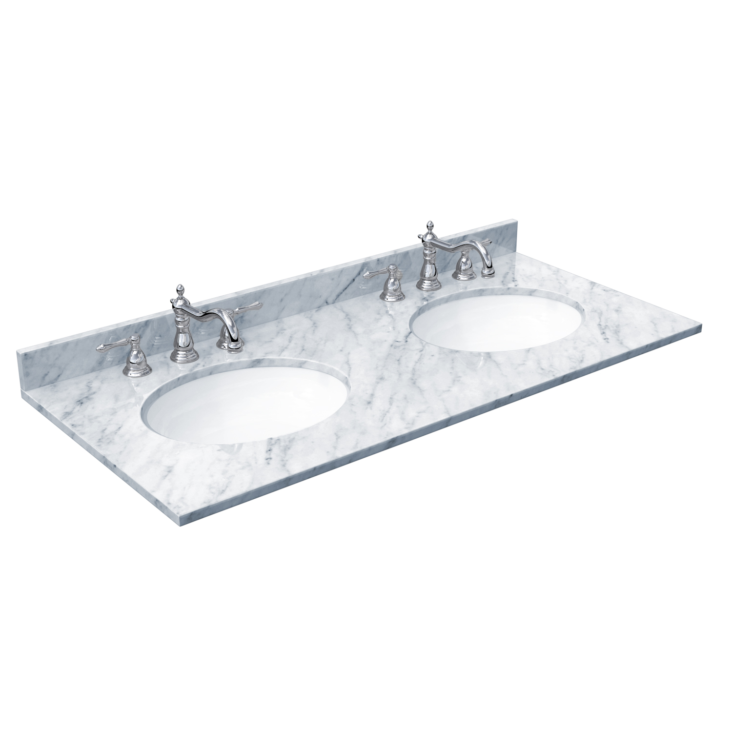 48" Double Countertop - White Carrara Marble with Undermount Oval Sinks (3-Hole) WCVVCA148DTOPUNOCW