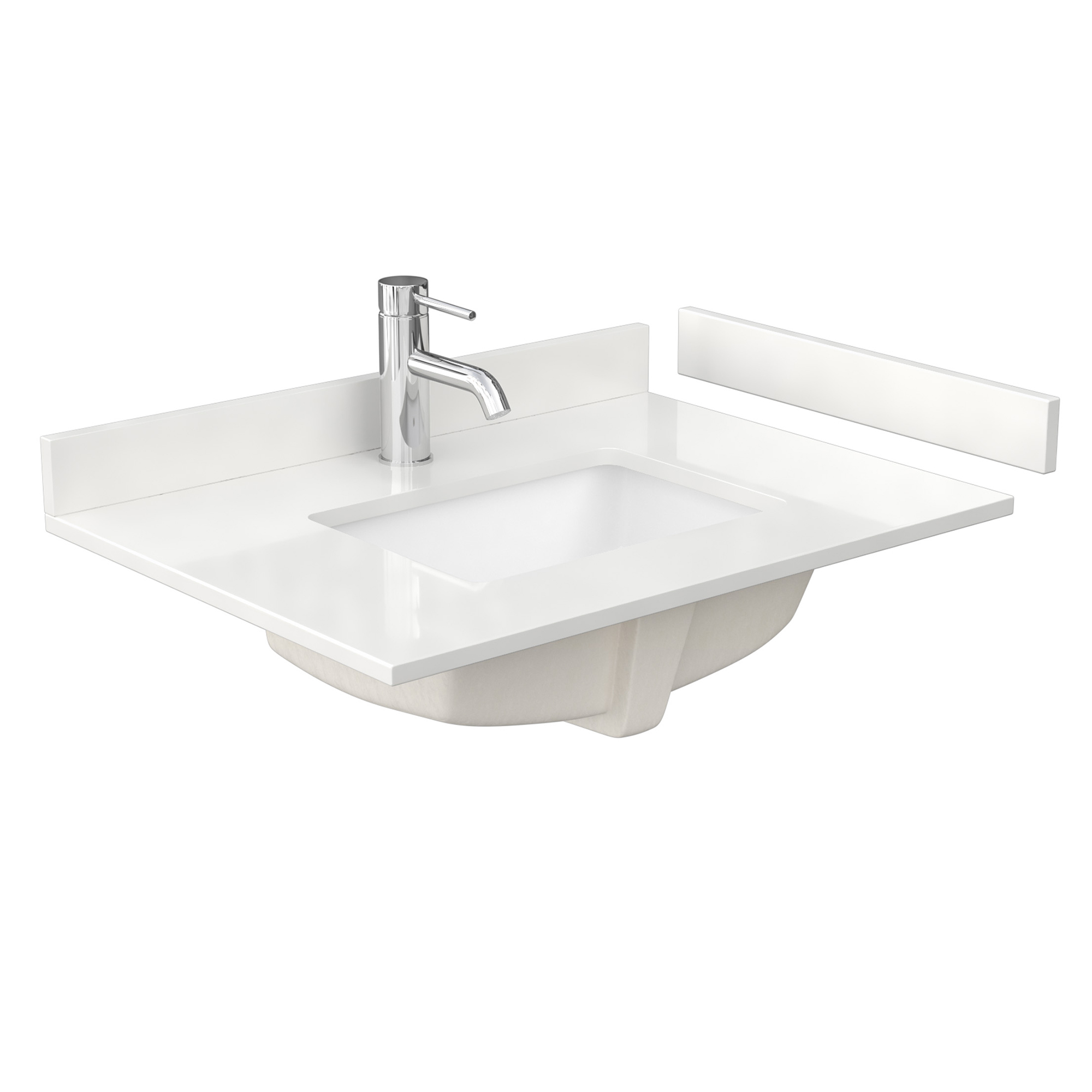 30" Single Countertop - White Quartz (1000) with Undermount Square Sink (1-Hole) - Includes Backsplash and Sidesplash WCFQC130STOPUNSWQ