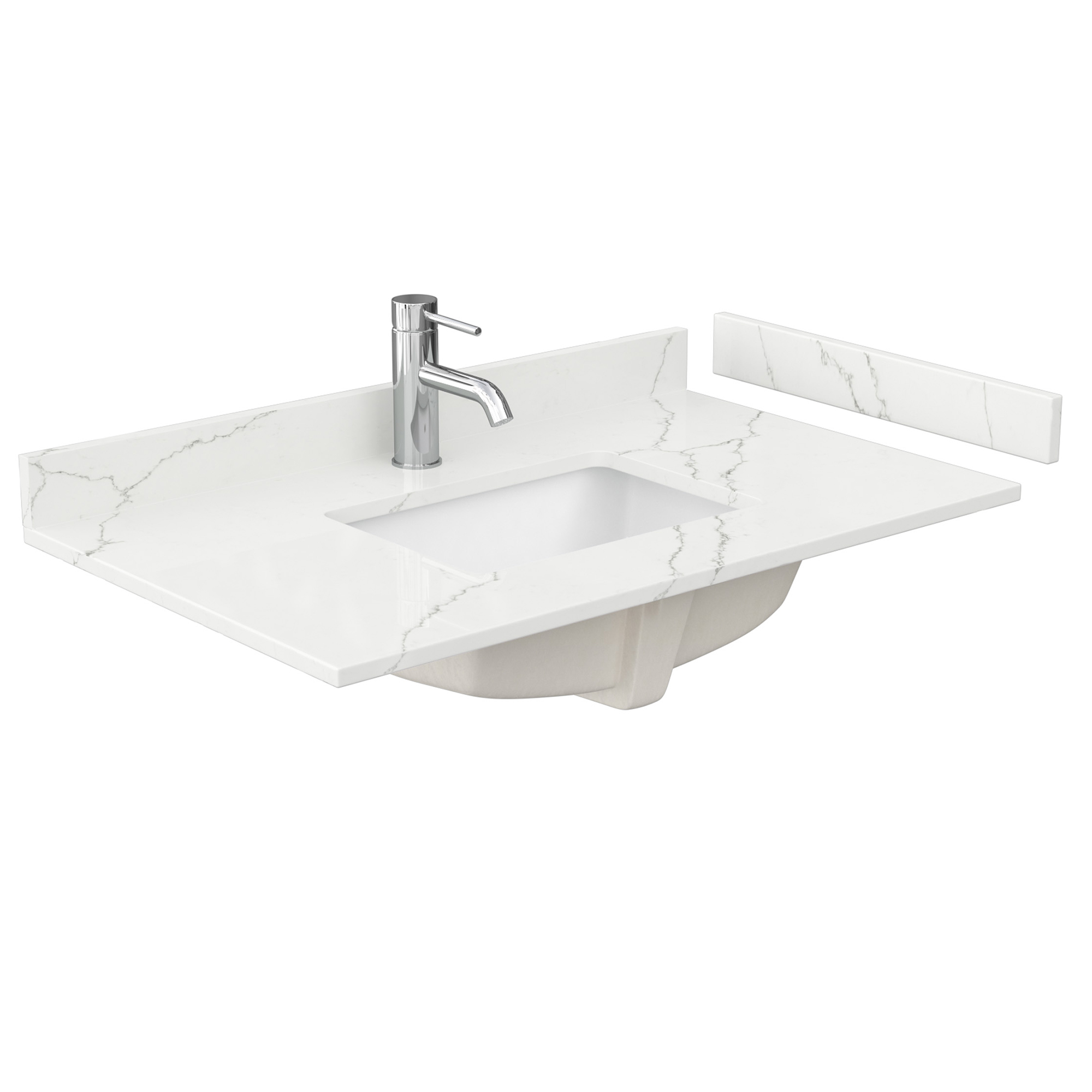 36" Single Countertop - Giotto Quartz (8066) with Undermount Square Sink (1-Hole) - Includes Backsplash and Sidesplash WCFQC136STOPUNSGT