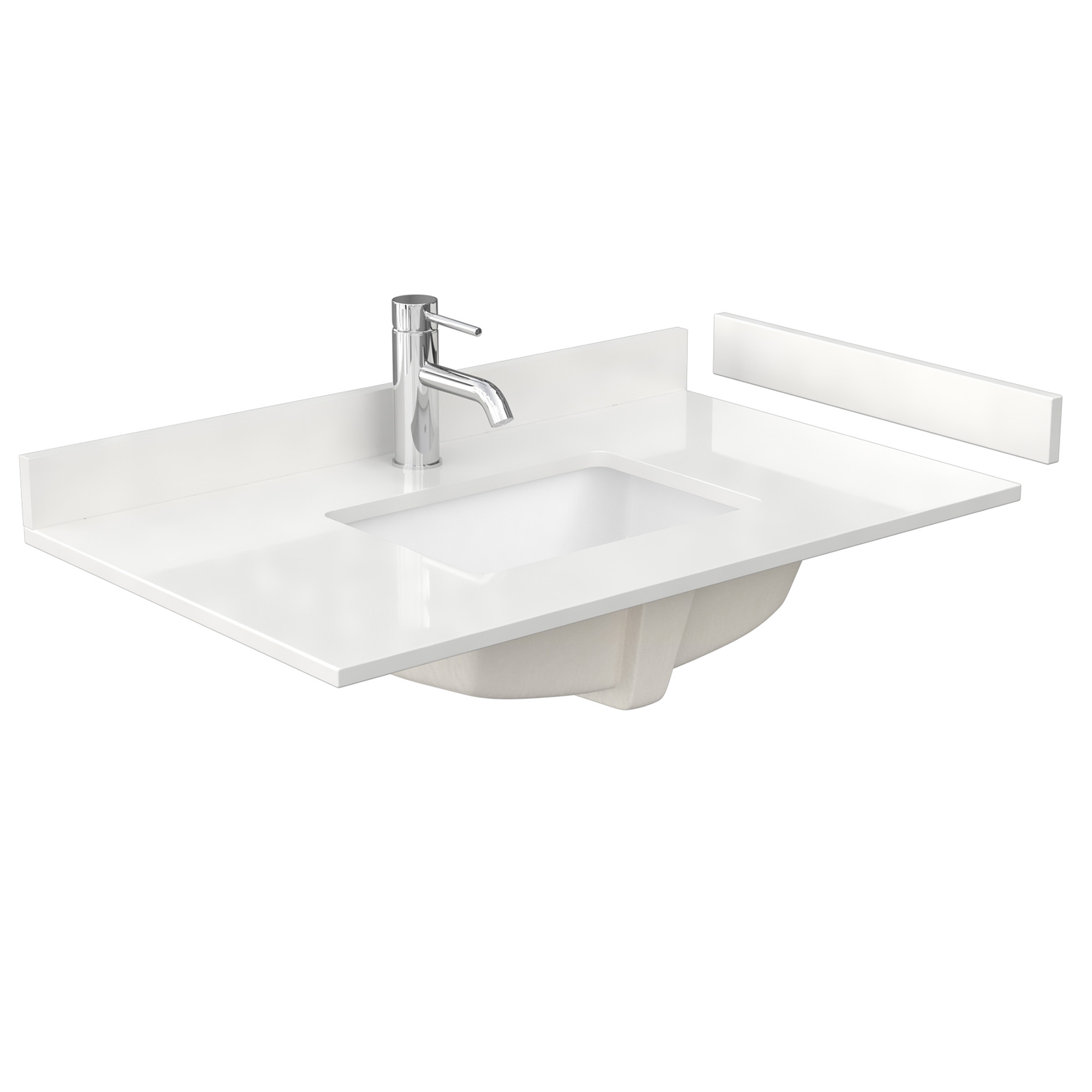 36" Single Countertop - White Quartz (1000) with Undermount Square Sink (1-Hole) - Includes Backsplash and Sidesplash WCFQC136STOPUNSWQ