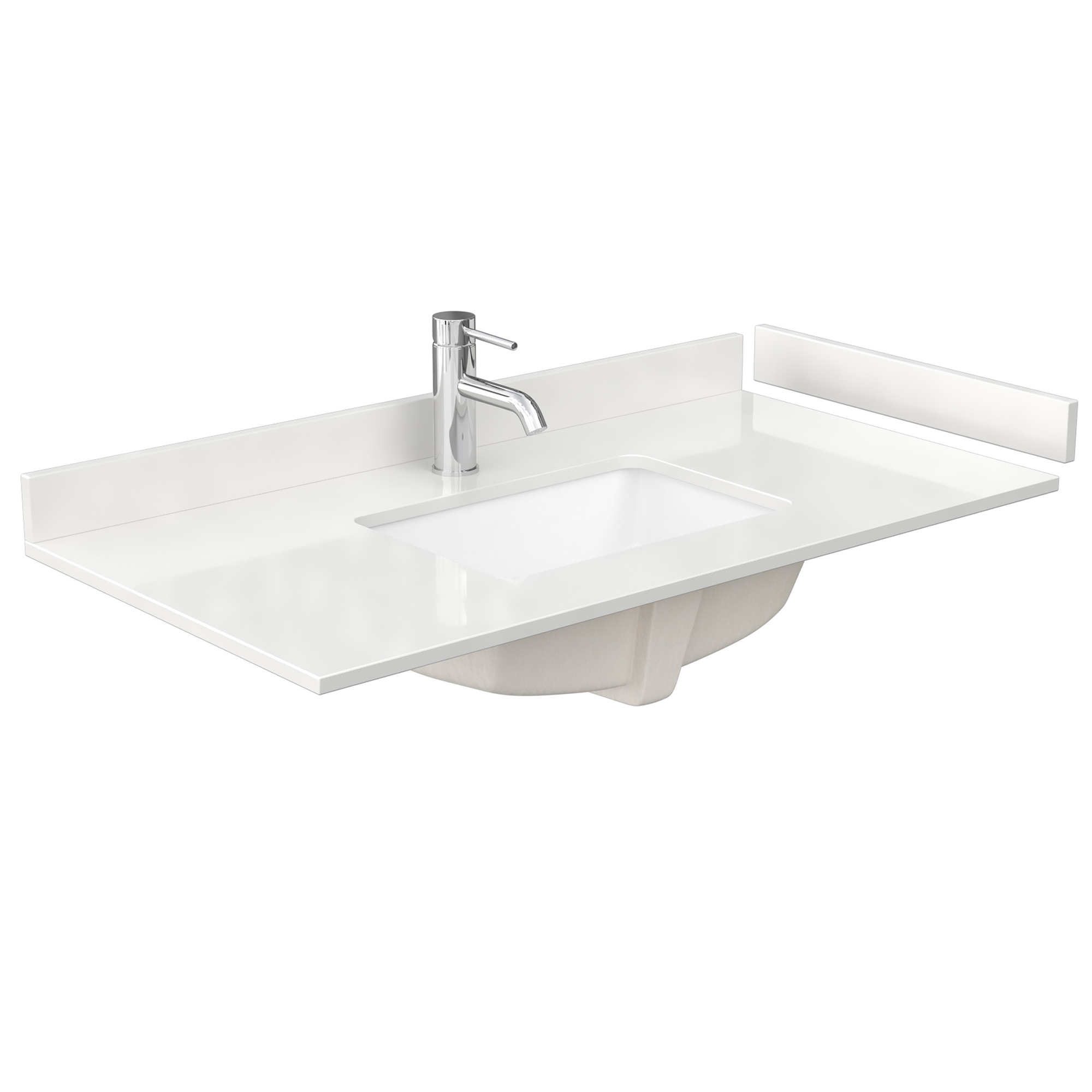 42" Single Countertop - White Quartz (1000) with Undermount Square Sink (1-Hole) - Includes Backsplash and Sidesplash WCFQC142STOPUNSWQ
