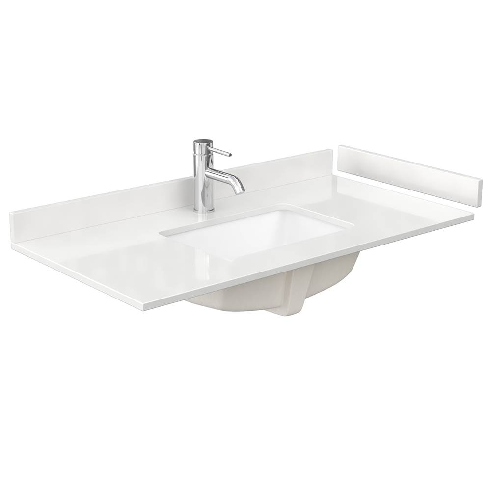 42" Single Countertop White Quartz (1000) with Undermount Square Sink