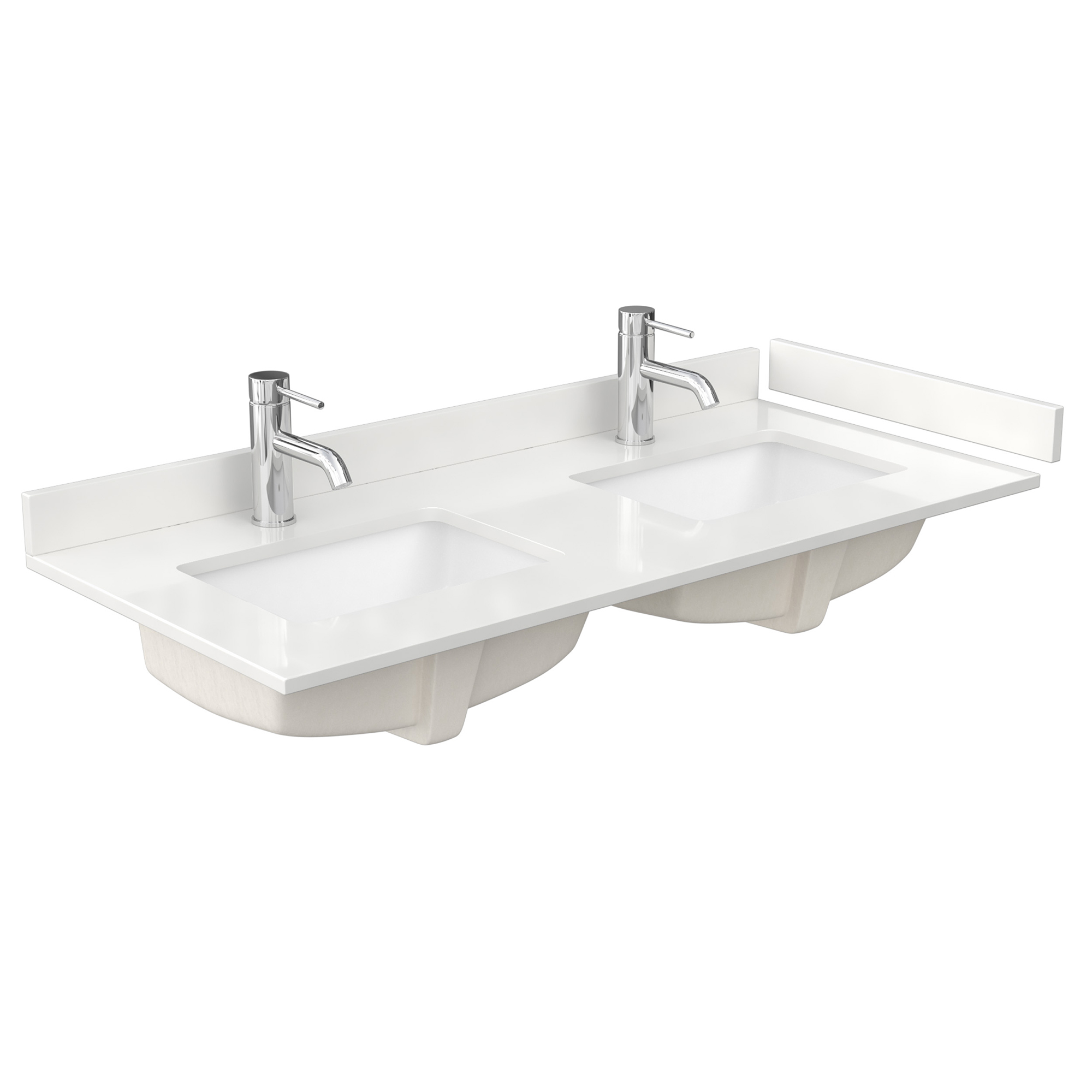 48" Double Countertop - White Quartz (1000) with Undermount Square Sink (1-Hole) - Includes Backsplash and Sidesplash WCFQC148DTOPUNSWQ