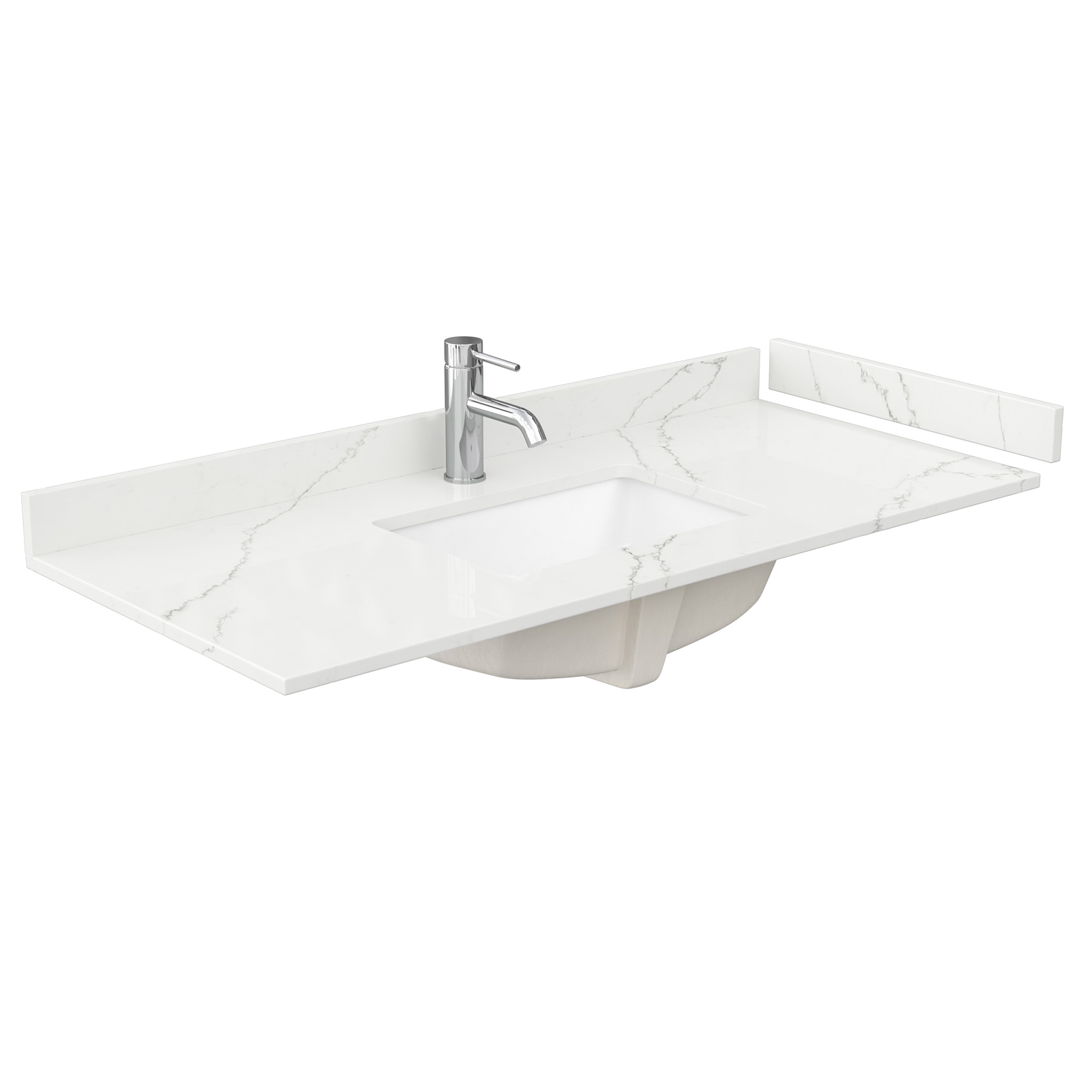 48" Single Countertop - Giotto Quartz (8066) with Undermount Square Sink (1-Hole) - Includes Backsplash and Sidesplash WCFQC148STOPUNSGT