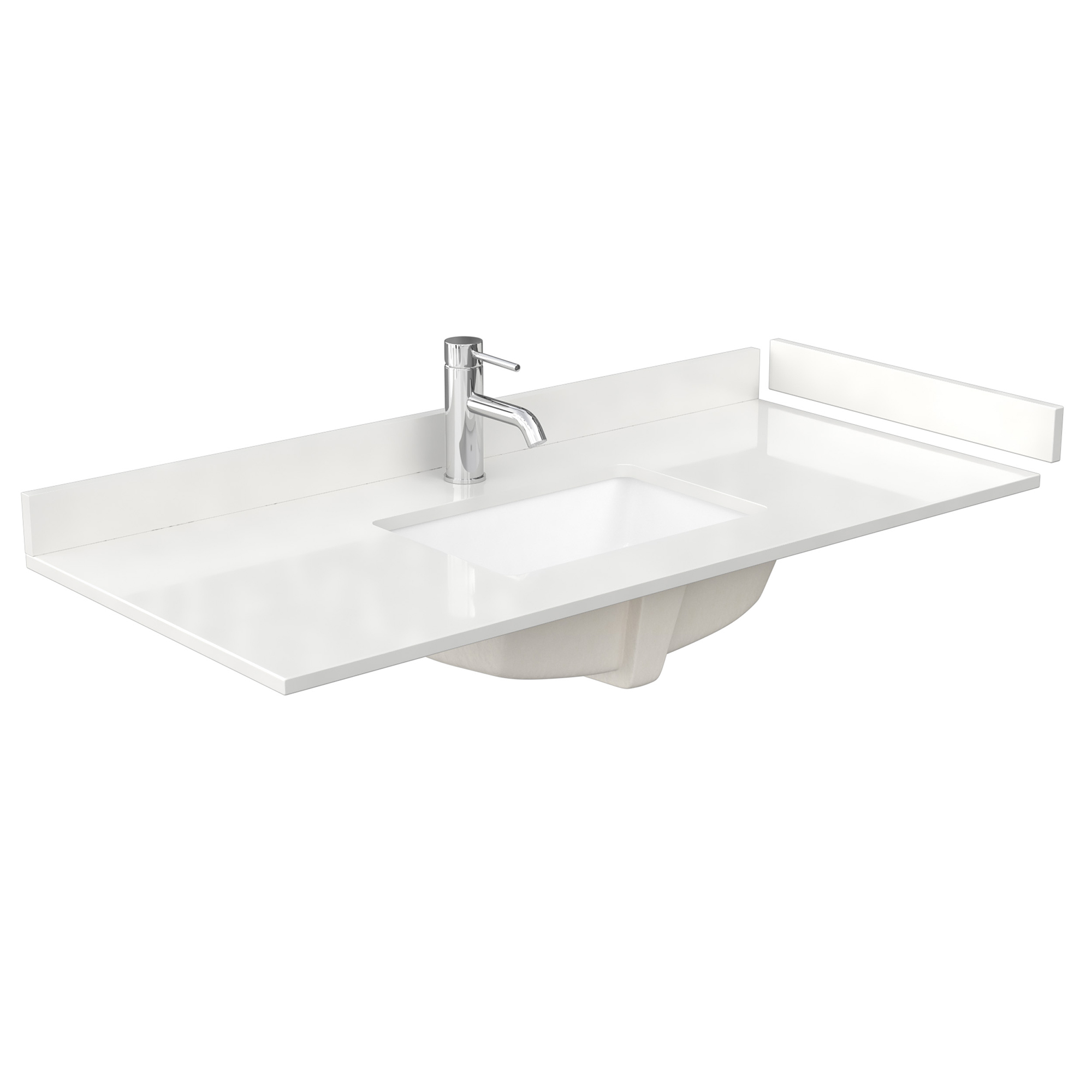 48" Single Countertop - White Quartz (1000) with Undermount Square Sink (1-Hole) - Includes Backsplash and Sidesplash WCFQC148STOPUNSWQ