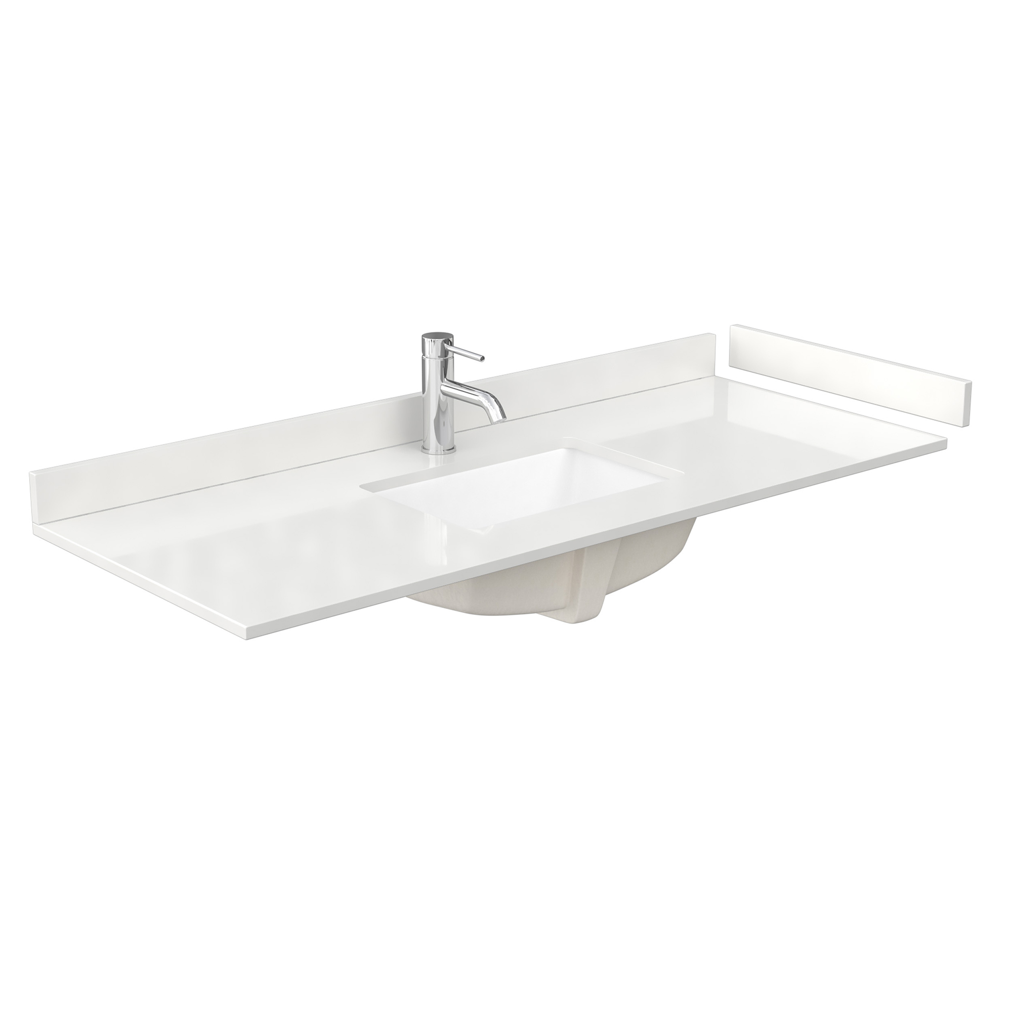 54" Single Countertop - White Quartz (1000) with Undermount Square Sink (1-Hole) - Includes Backsplash and Sidesplash WCFQC154STOPUNSWQ