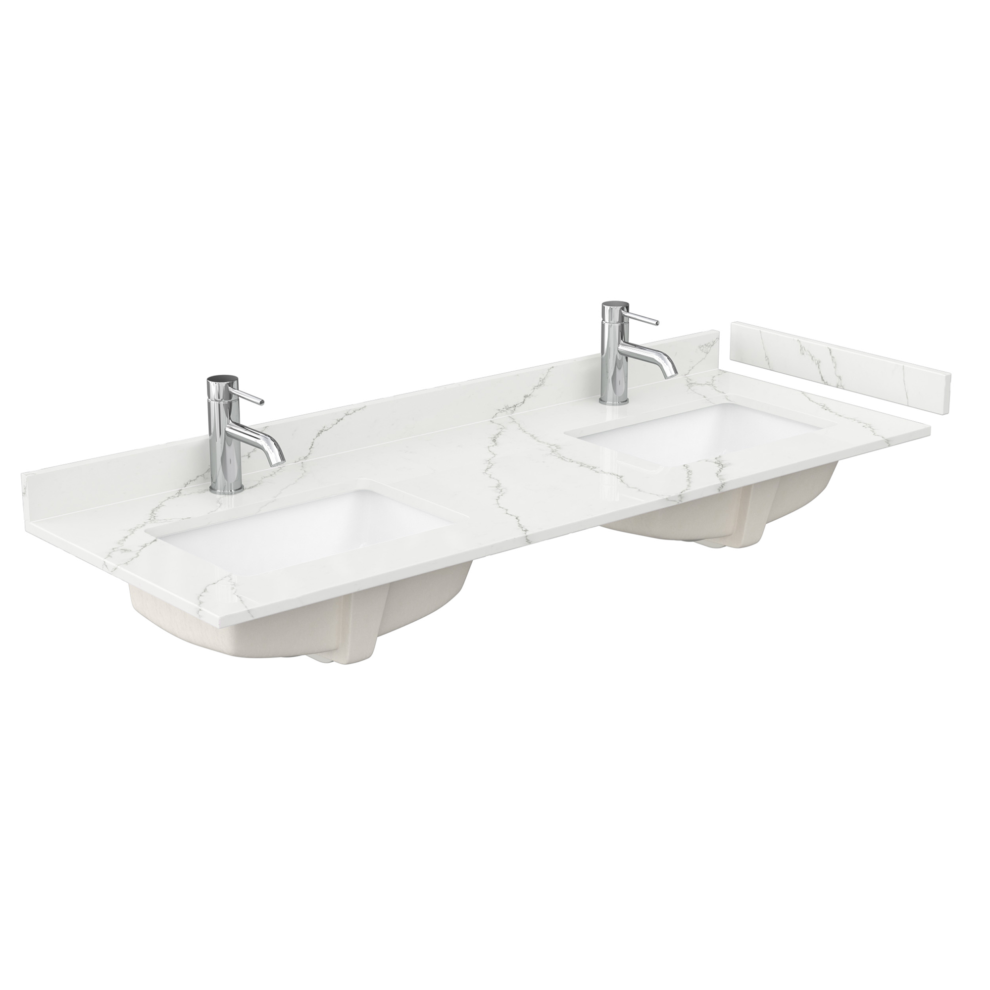 60" Double Countertop - Giotto Quartz (8066) with Undermount Square Sinks (1-Hole) - Includes Backsplash and Sidesplash WCFQC160DTOPUNSGT