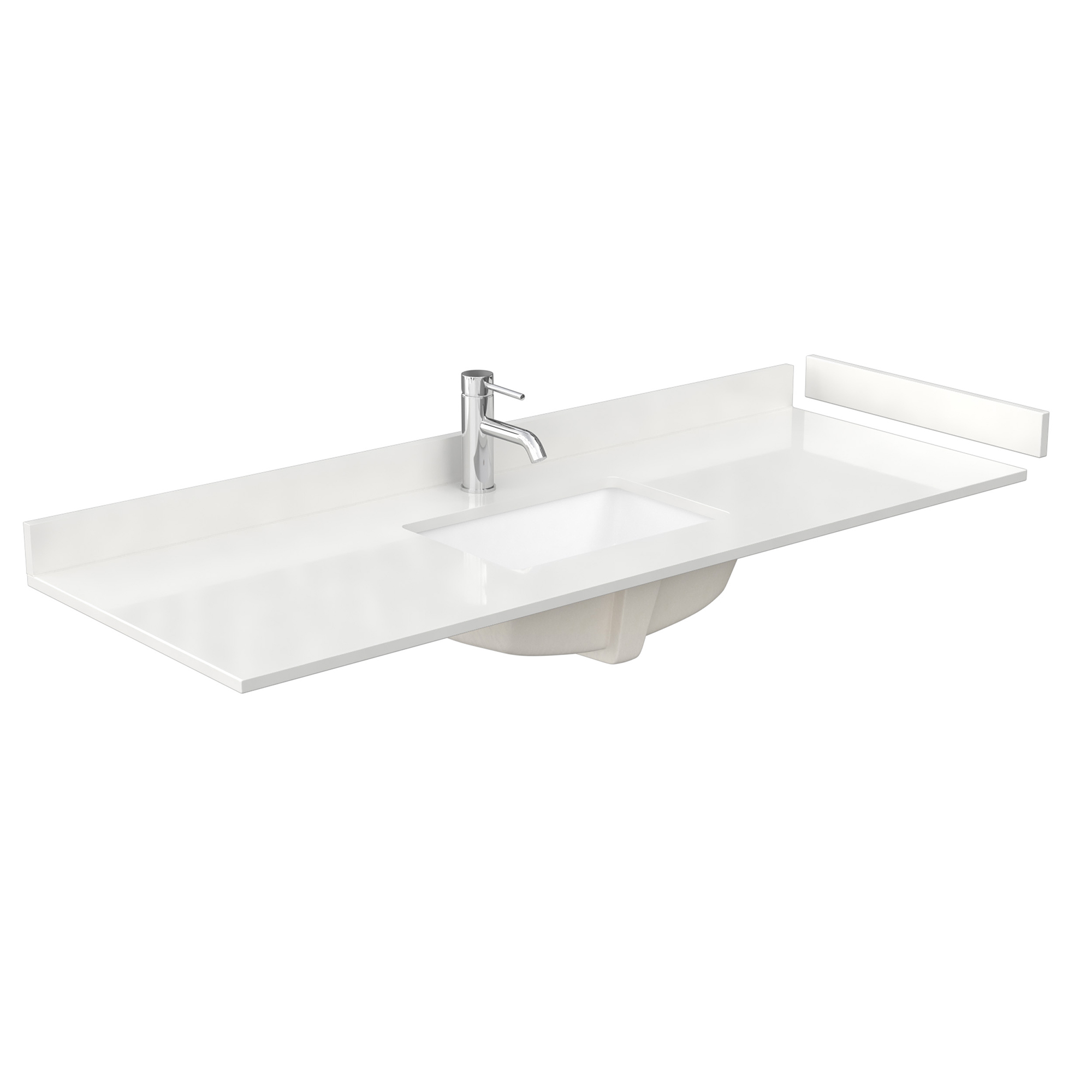 60" Single Countertop - White Quartz (1000) with Undermount Square Sink (1-Hole) - Includes Backsplash and Sidesplash WCFQC160STOPUNSWQ