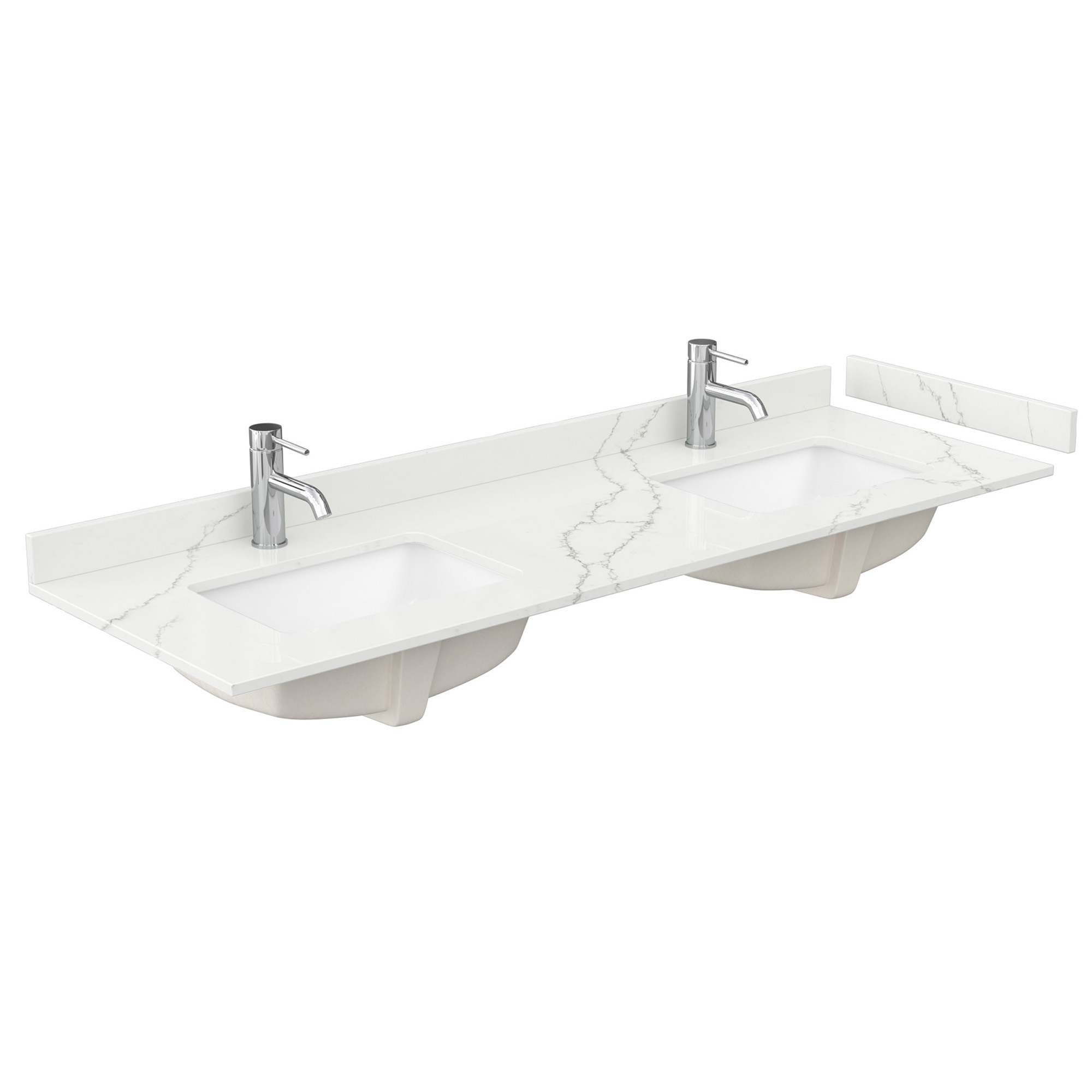 66" Double Countertop - Giotto Quartz (8066) with Undermount Square Sinks (1-Hole) - Includes Backsplash and Sidesplash WCFQC166DTOPUNSGT