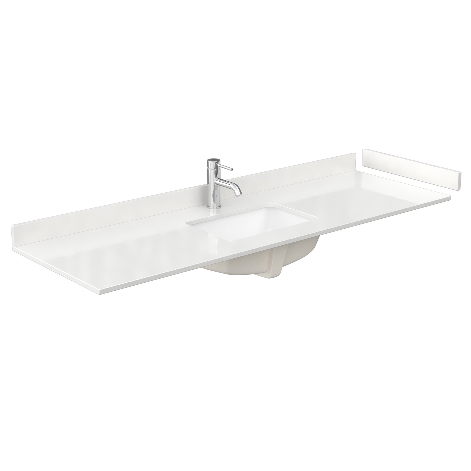 66" Single Countertop - White Quartz (1000) with Undermount Square Sink (1-Hole) - Includes Backsplash and Sidesplash WCFQC166STOPUNSWQ