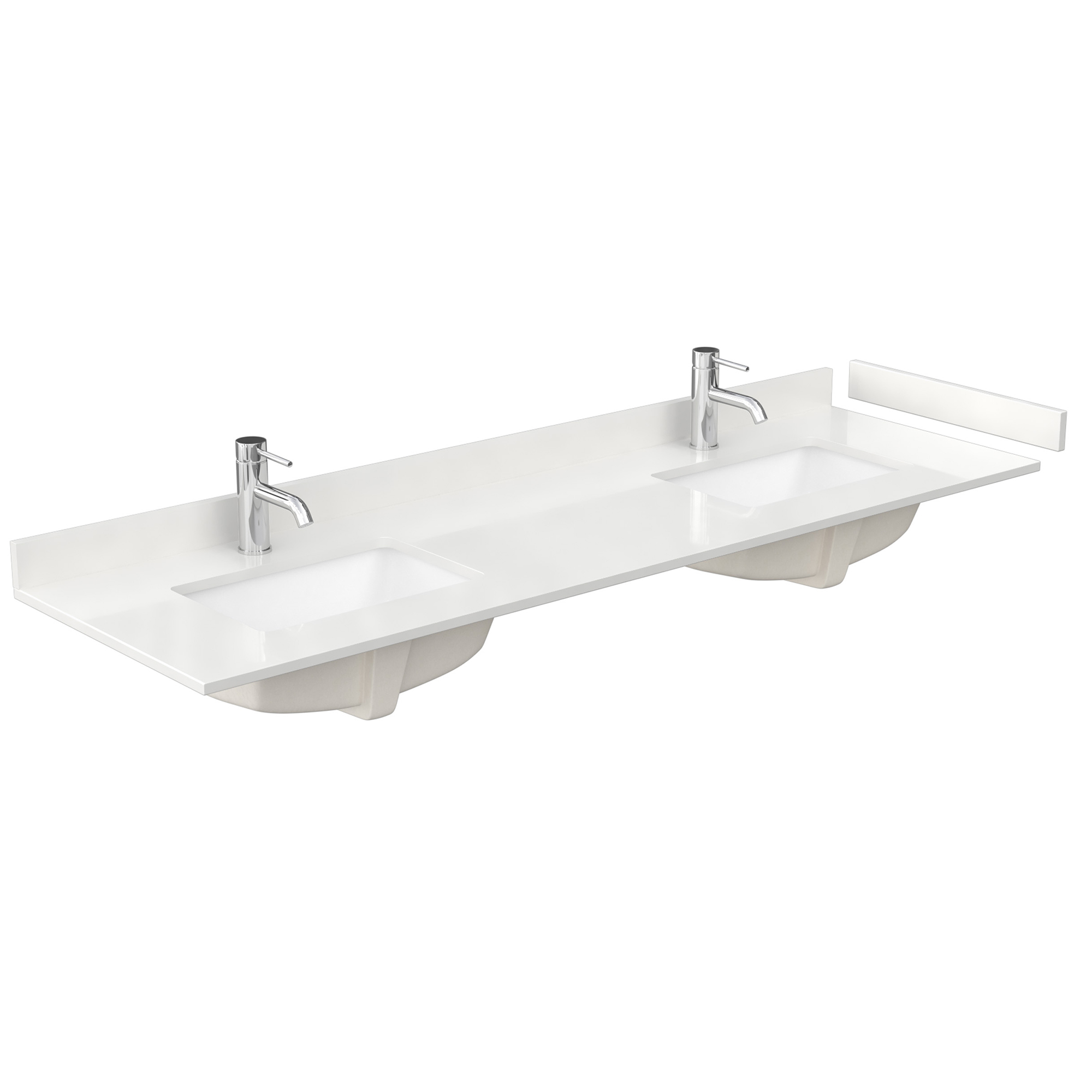 72" Double Countertop - White Quartz (1000) with Undermount Square Sinks (1-Hole) - Includes Backsplash and Sidesplash WCFQC172DTOPUNSWQ
