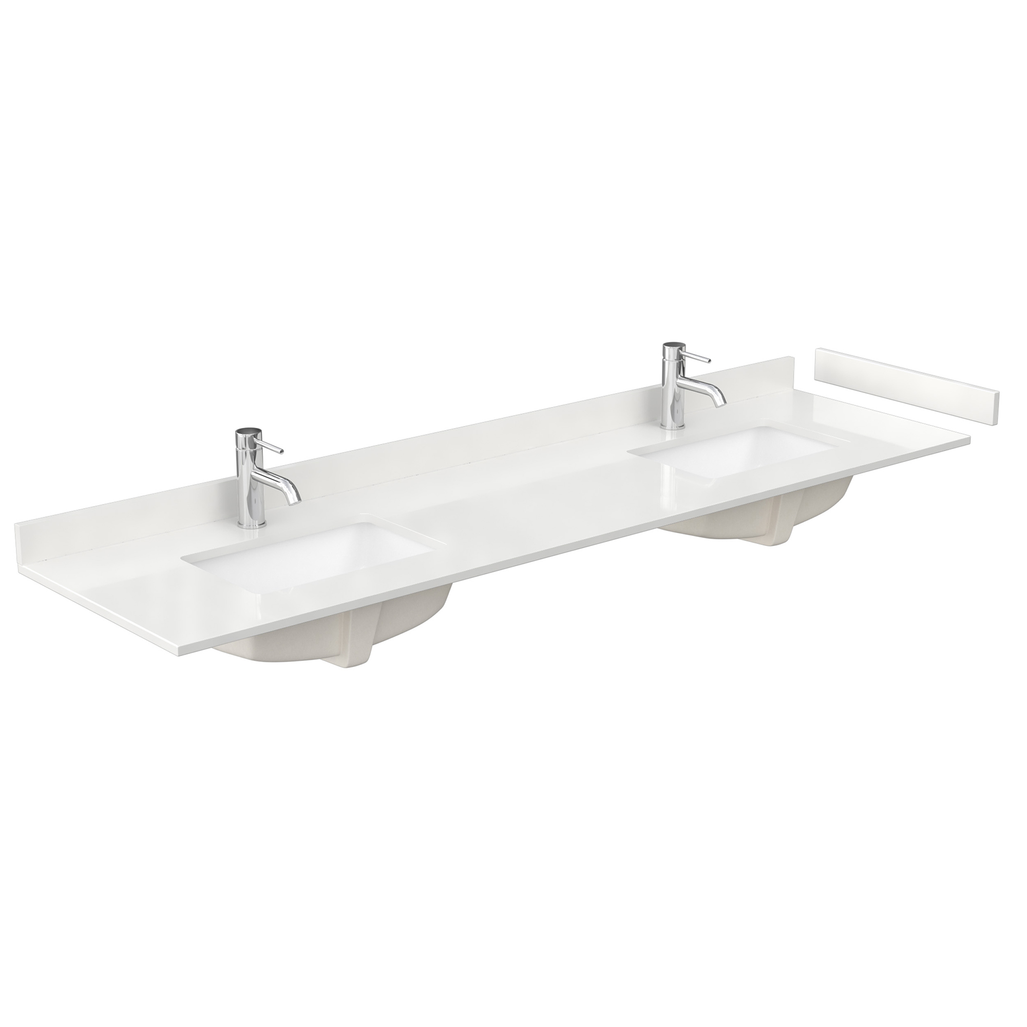 80" Double Countertop - White Quartz (1000) with Undermount Square Sinks (1-Hole) - Includes Backsplash and Sidesplash WCFQC180DTOPUNSWQ