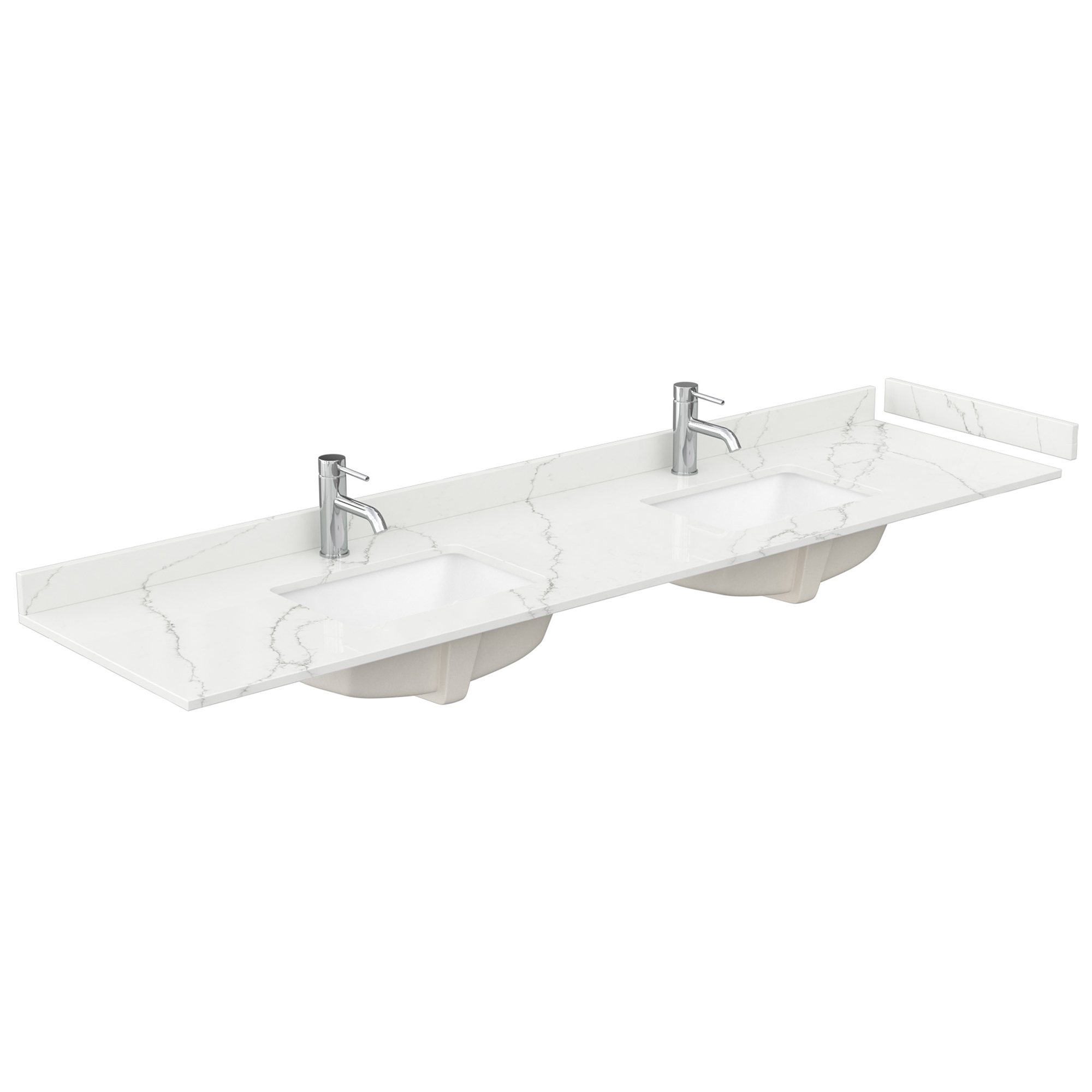 84" Double Countertop - Giotto Quartz (8066) with Undermount Square Sinks (1-Hole) - Includes Backsplash and Sidesplash WCFQC184DTOPUNSGT