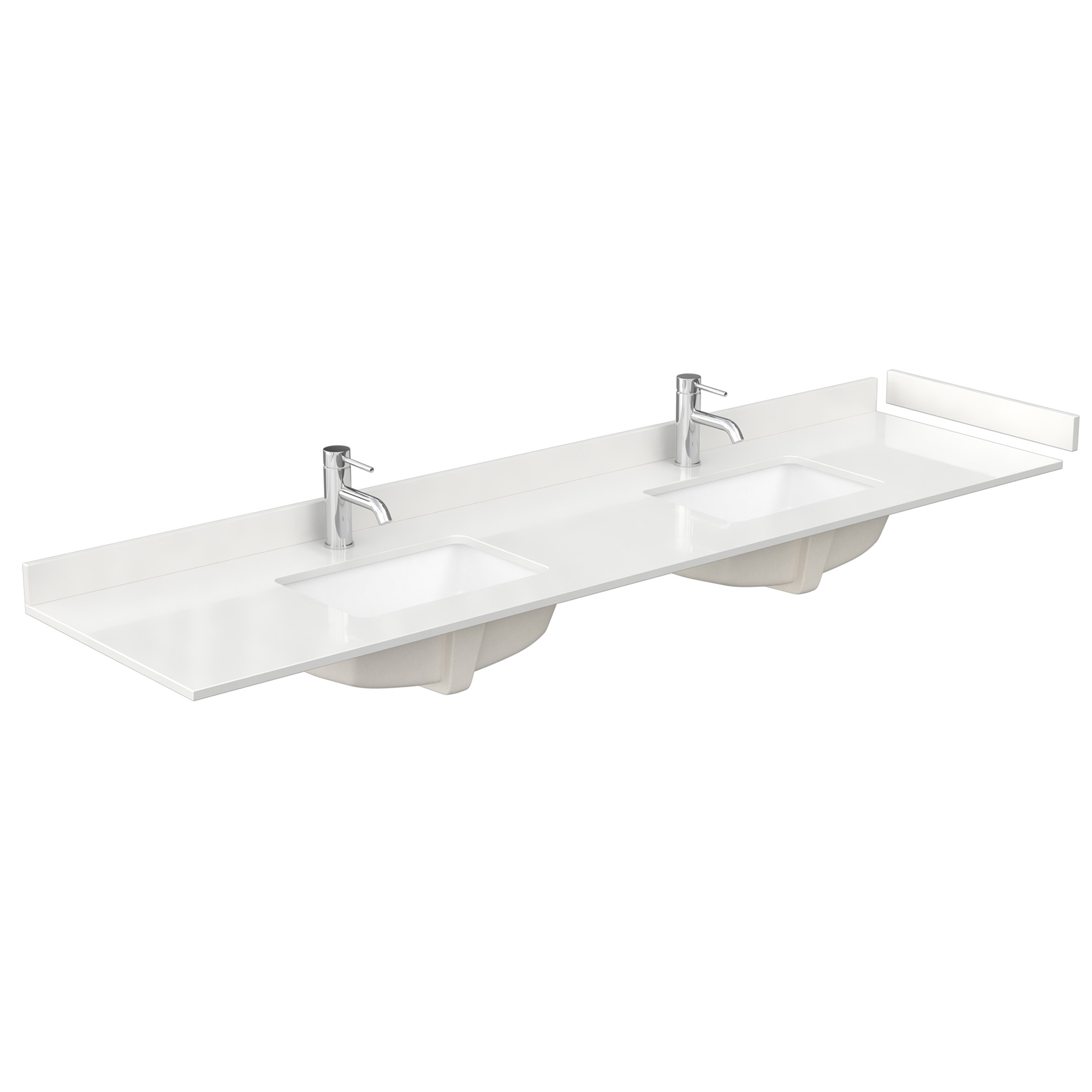 84" Double Countertop - White Quartz (1000) with Undermount Square Sinks (1-Hole) - Includes Backsplash and Sidesplash WCFQC184DTOPUNSWQ