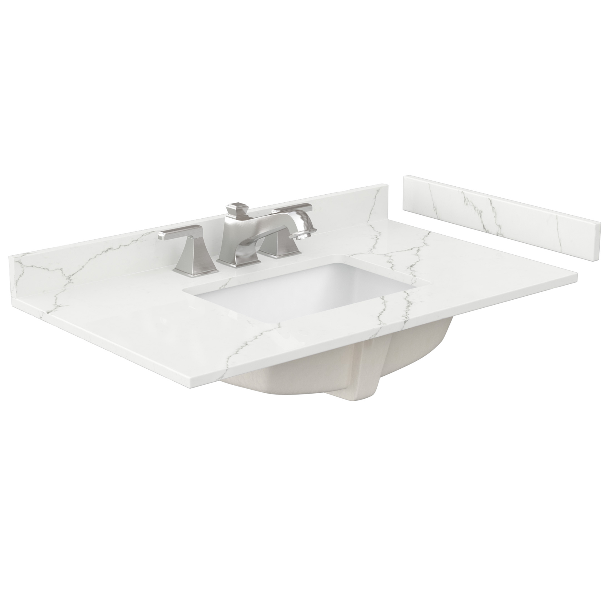 36" Single Countertop - Giotto Quartz (8066) with Undermount Square Sink (3-Hole) - Includes Backsplash and Sidesplash WCFQC336STOPUNSGT