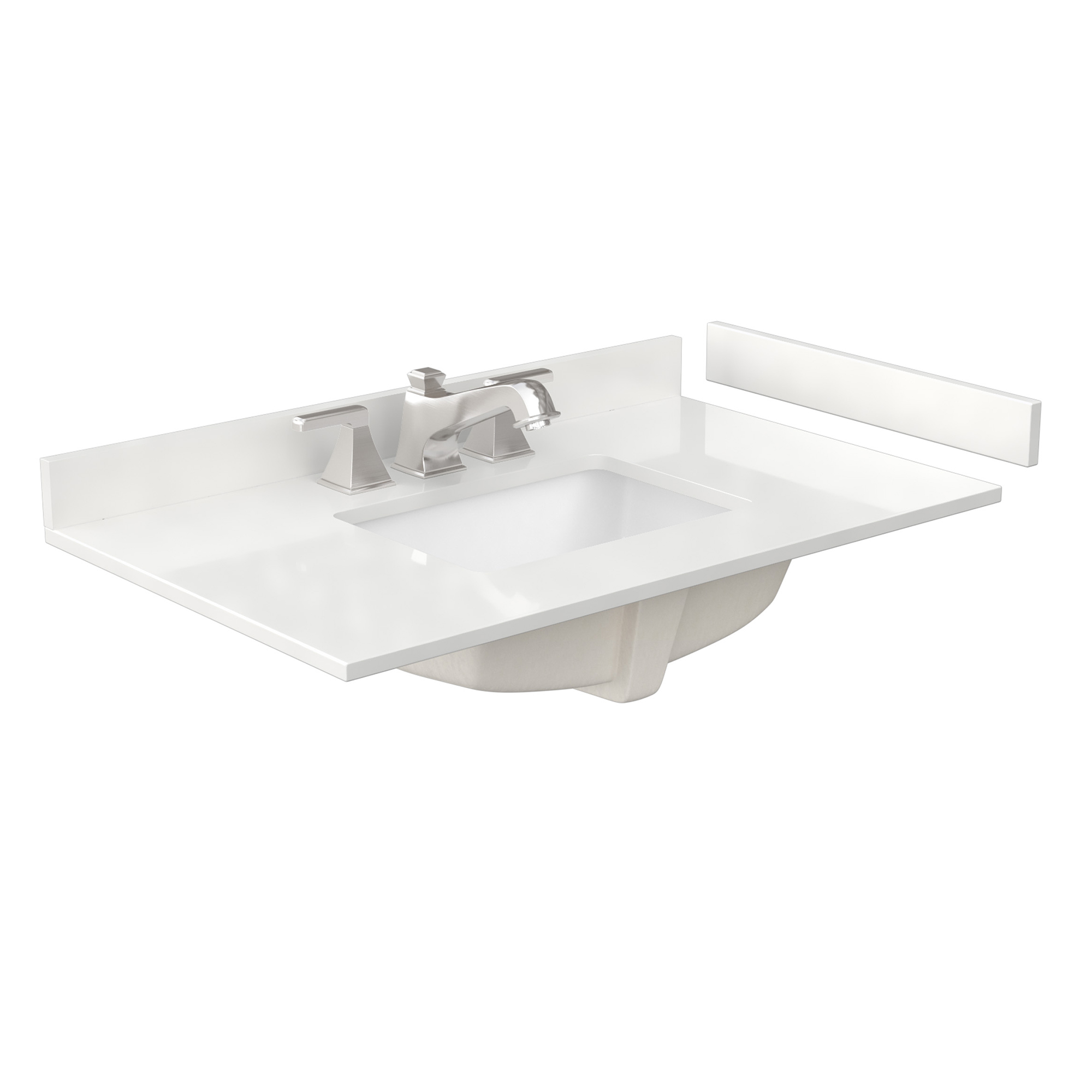 36" Single Countertop - White Quartz (1000) with Undermount Square Sink (3-Hole) - Includes Backsplash and Sidesplash WCFQC336STOPUNSWQ