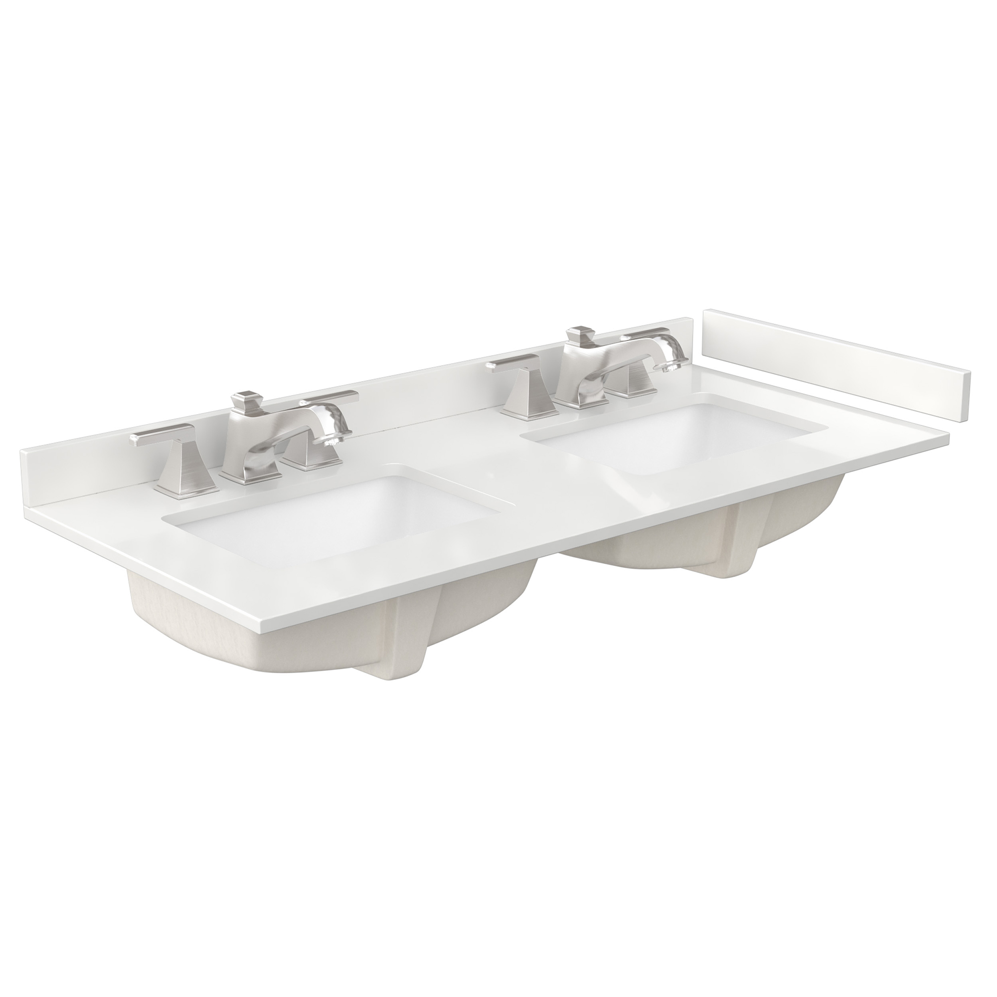 48" Double Countertop - White Quartz (1000) with Undermount Square Sink (3-Hole) - Includes Backsplash and Sidesplash WCFQC348DTOPUNSWQ