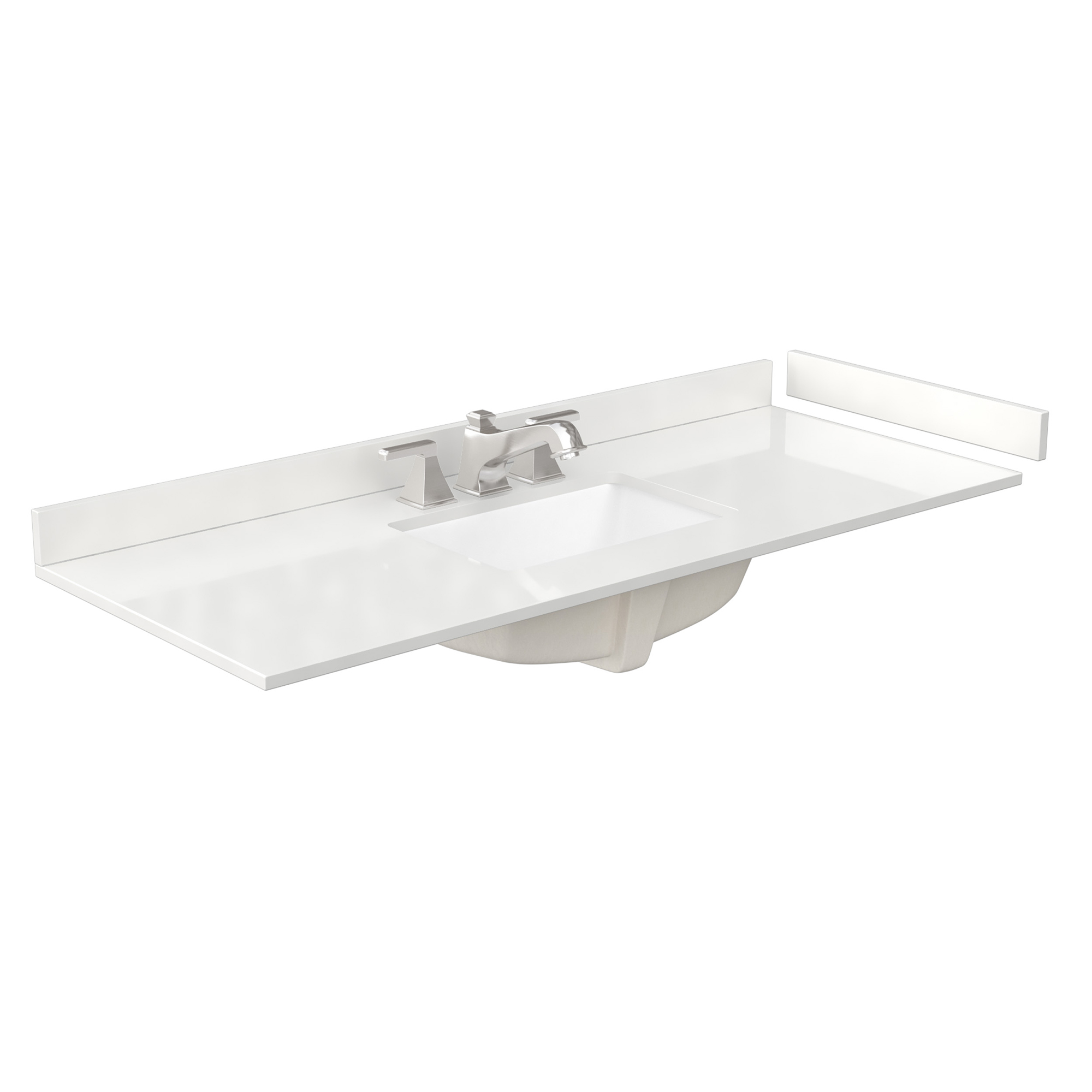 54" Single Countertop - White Quartz (1000) with Undermount Square Sink (3-Hole) - Includes Backsplash and Sidesplash WCFQC354STOPUNSWQ