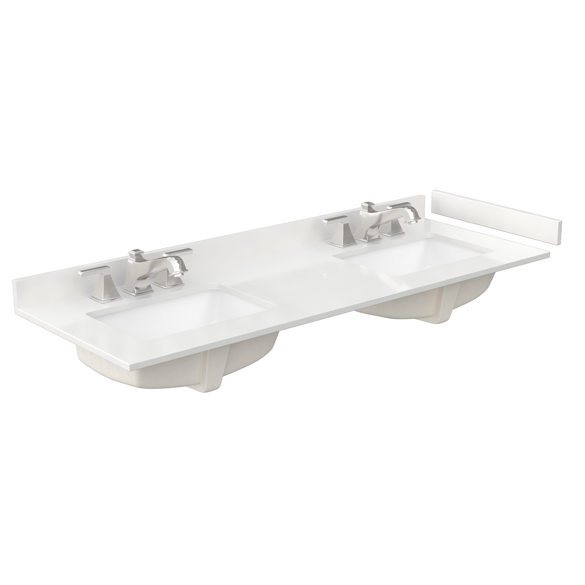 60" Double Countertop - White Quartz (1000) with Undermount Square Sinks (3-Hole) - Includes Backsplash and Sidesplash WCFQC360DTOPUNSWQ