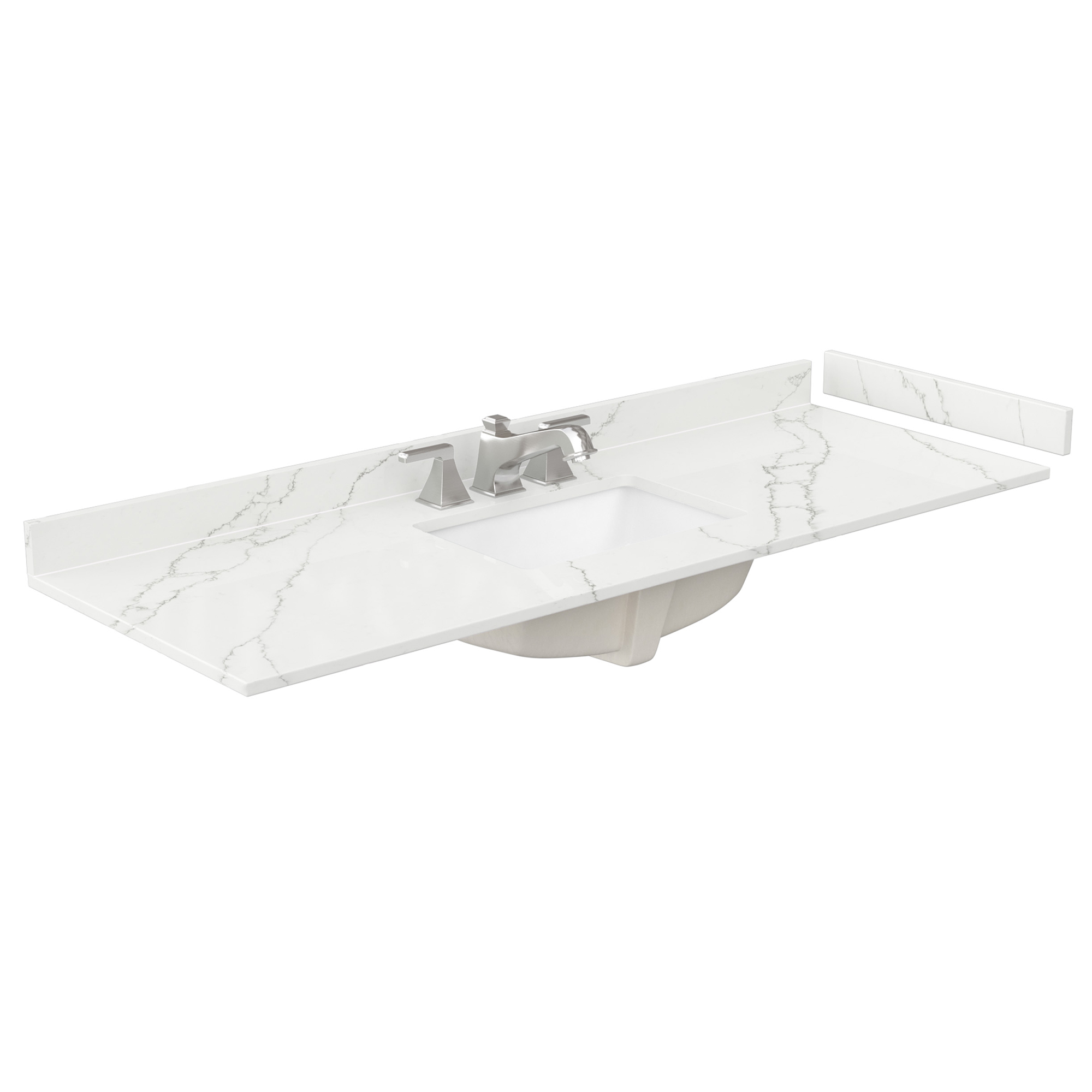 60" Single Countertop - Giotto Quartz (8066) with Undermount Square Sink (3-Hole) - Includes Backsplash and Sidesplash WCFQC360STOPUNSGT