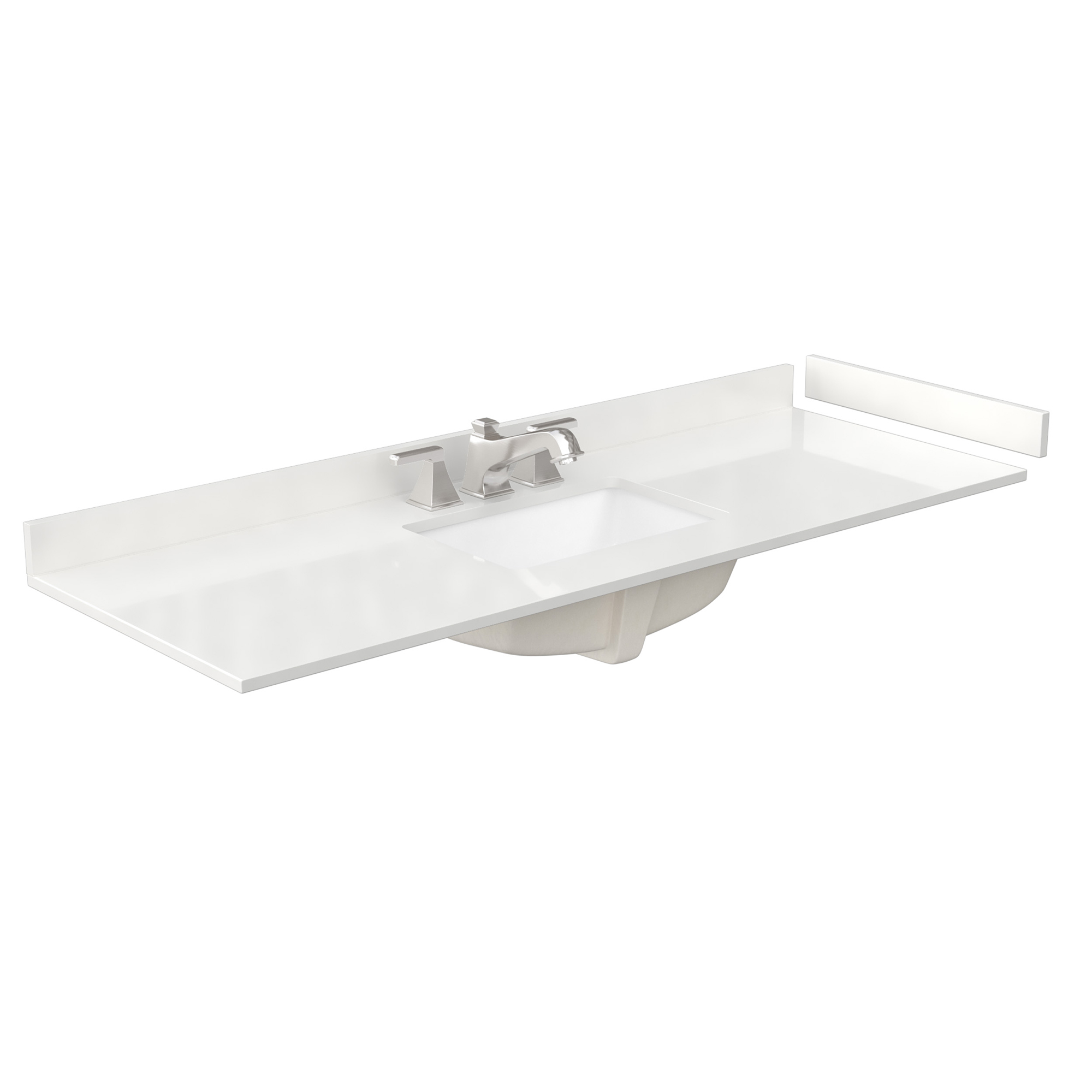 60" Single Countertop - White Quartz (1000) with Undermount Square Sink (3-Hole) - Includes Backsplash and Sidesplash WCFQC360STOPUNSWQ