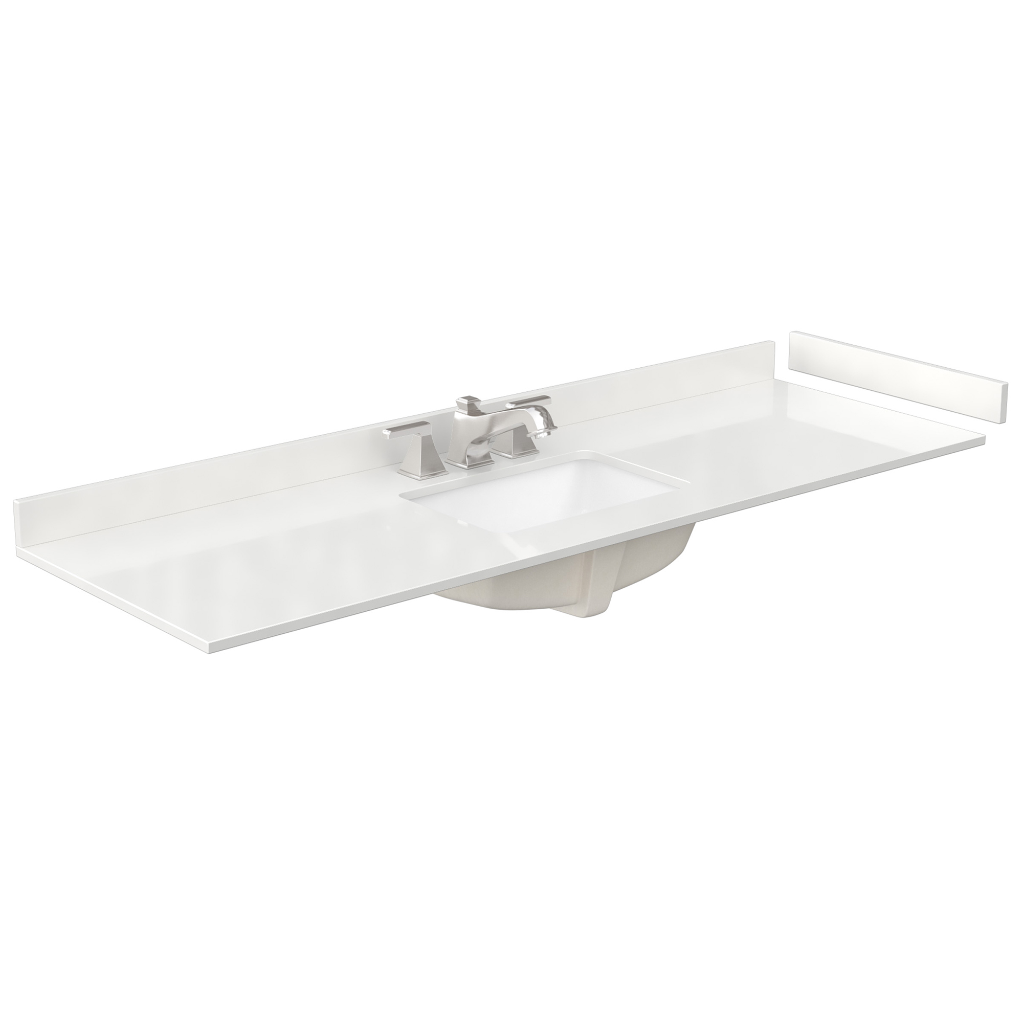 66" Single Countertop - White Quartz (1000) with Undermount Square Sink (3-Hole) - Includes Backsplash and Sidesplash WCFQC366STOPUNSWQ