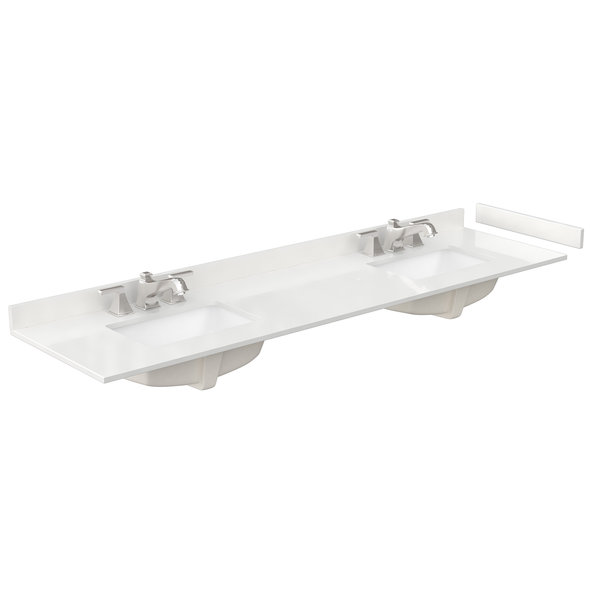 80" Double Countertop - White Quartz (1000) with Undermount Square Sinks (3-Hole) - Includes Backsplash and Sidesplash WCFQC380DTOPUNSWQ