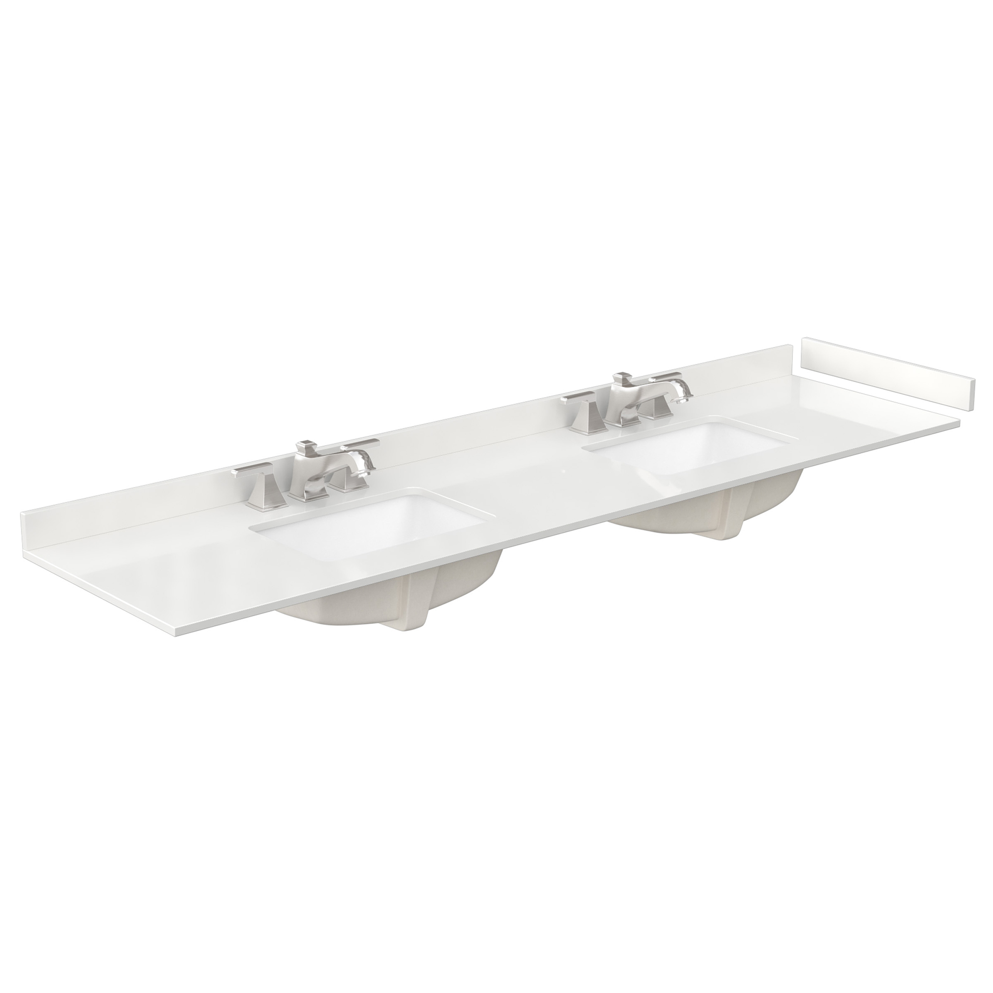 84" Double Countertop - White Quartz (1000) with Undermount Square Sinks (3-Hole) - Includes Backsplash and Sidesplash WCFQC384DTOPUNSWQ