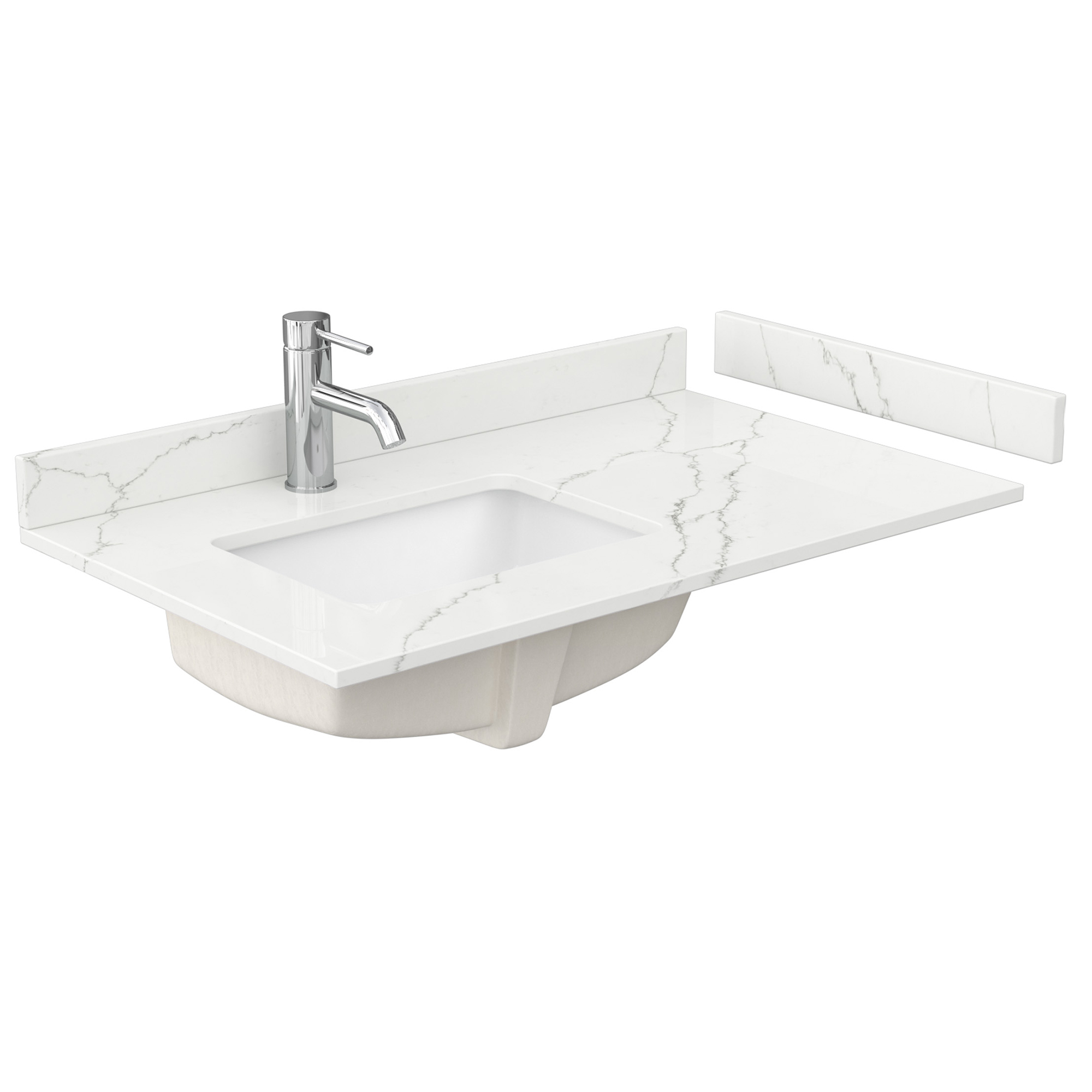 36" Single Countertop - Giotto Quartz (8066) with Undermount Square Sink (1-Hole), Offset to Left - Includes Backsplash and Sidesplash WCFQCB36STOPUNSGT