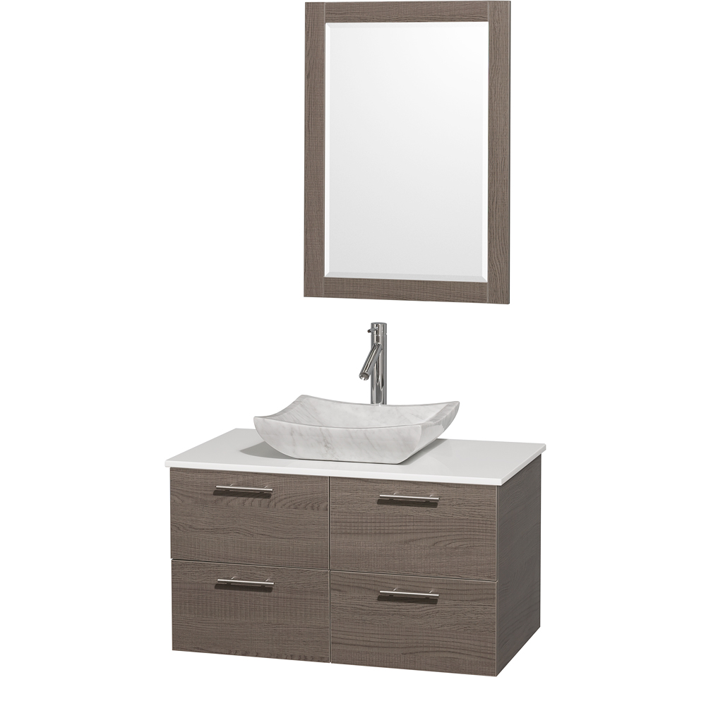 Amare 36 Wall Mounted Bathroom Vanity Set With Vessel Sink Gray Oak