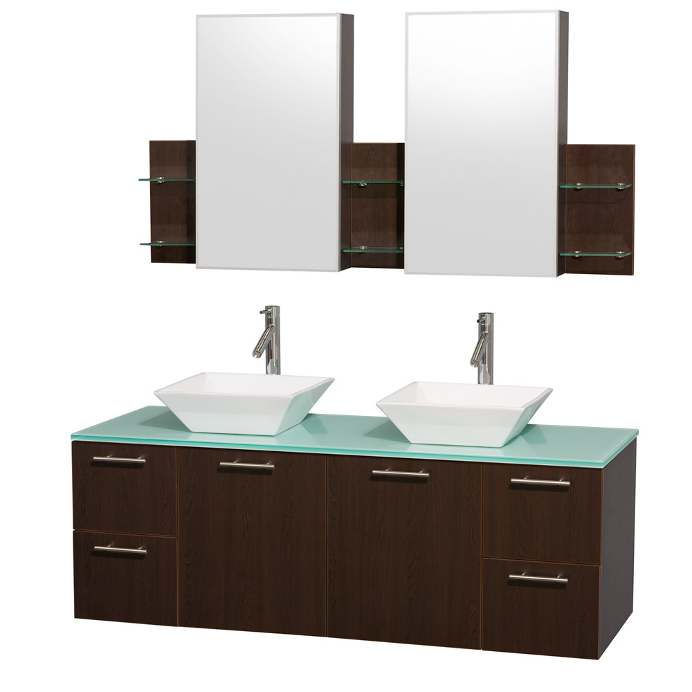 Amare 60 Wall Mounted Double Bathroom Vanity Set With Vessel