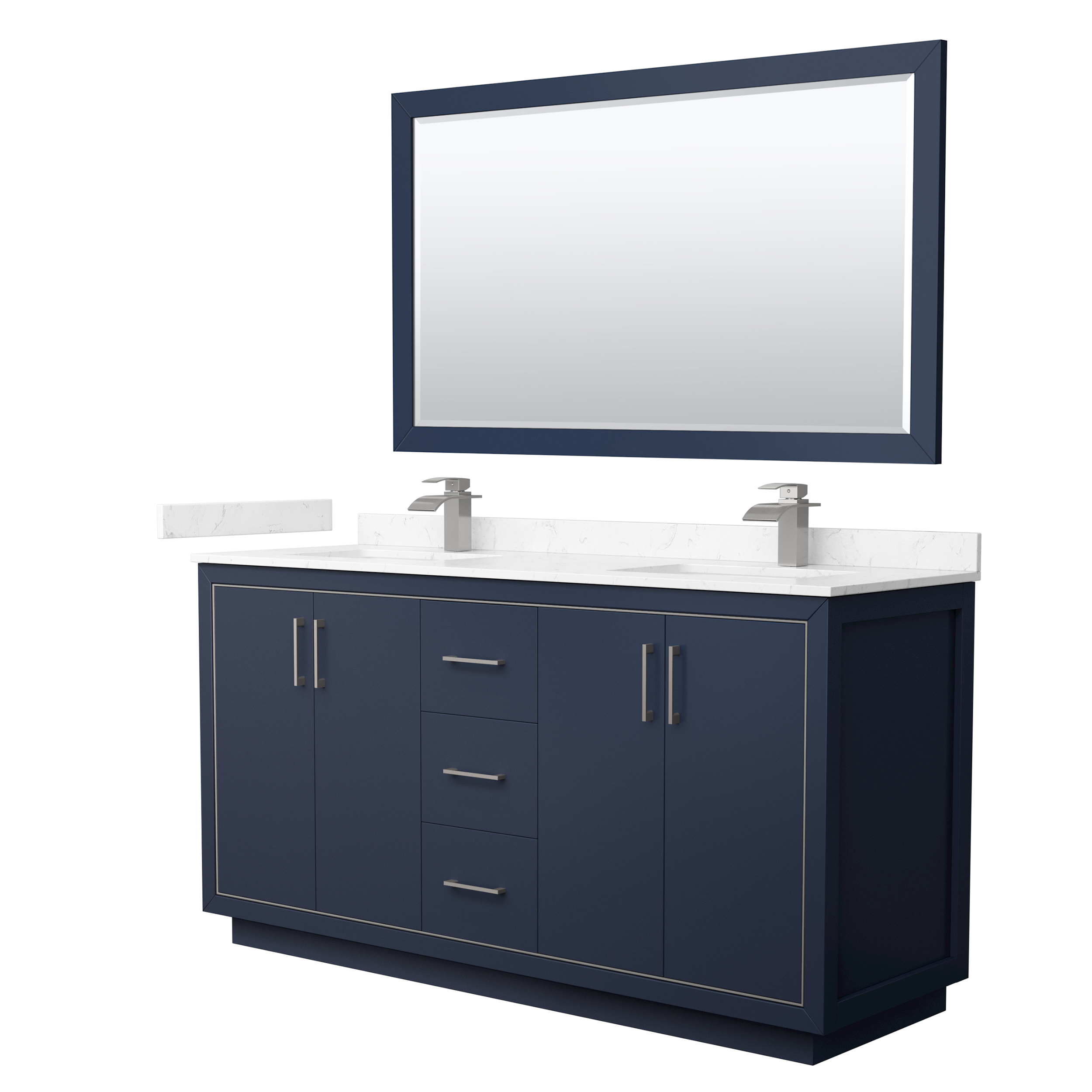 Icon 66" Double Vanity with optional Cultured Marble Counter - Dark Blue WC-1111-66-DBL-VAN-BLU-